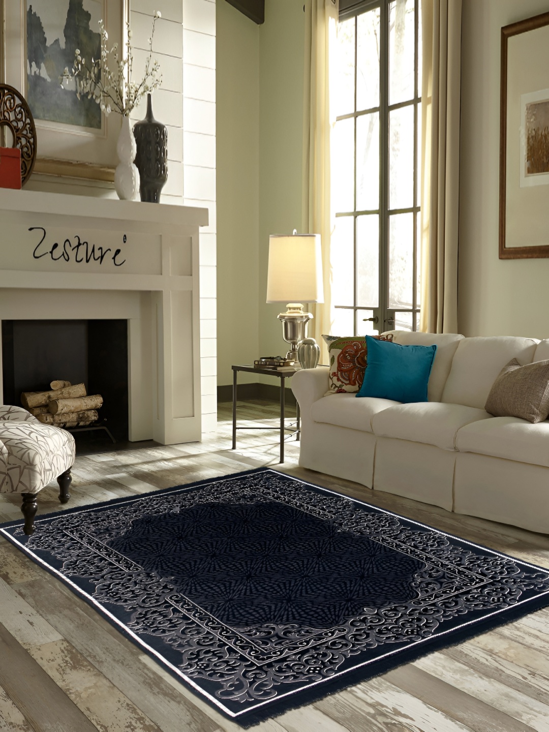 

ZESTURE Blue Ethnic Motifs Printed Carpet