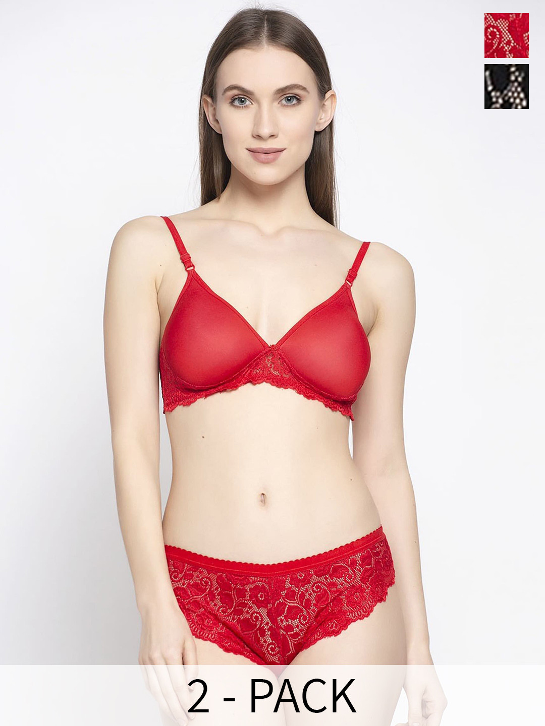

In-Curve Pack Of 2 Self Design Breathable Lingerie Set, Red