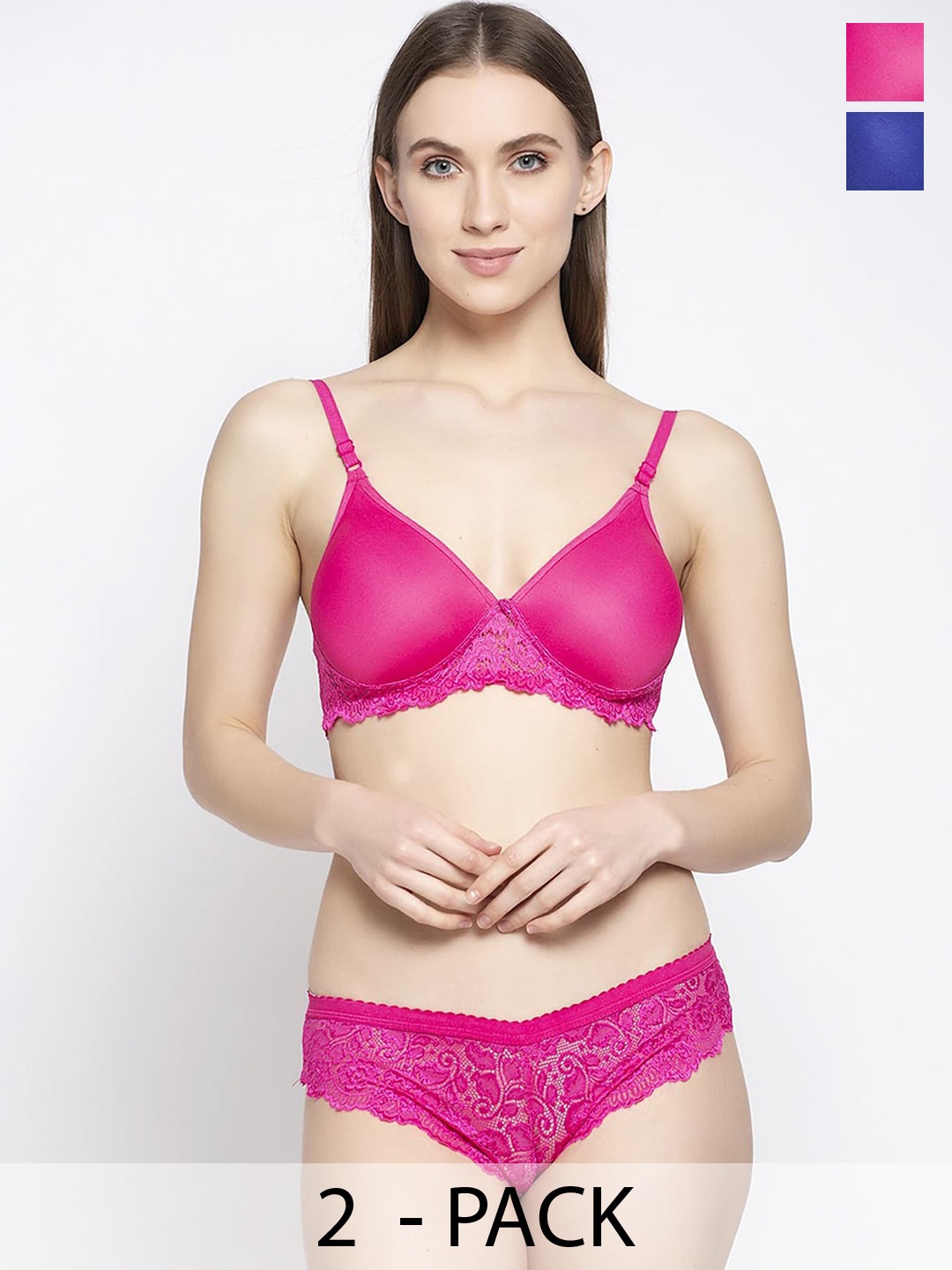 

In-Curve Pack Of 2 Self Design Lingerie Set, Pink