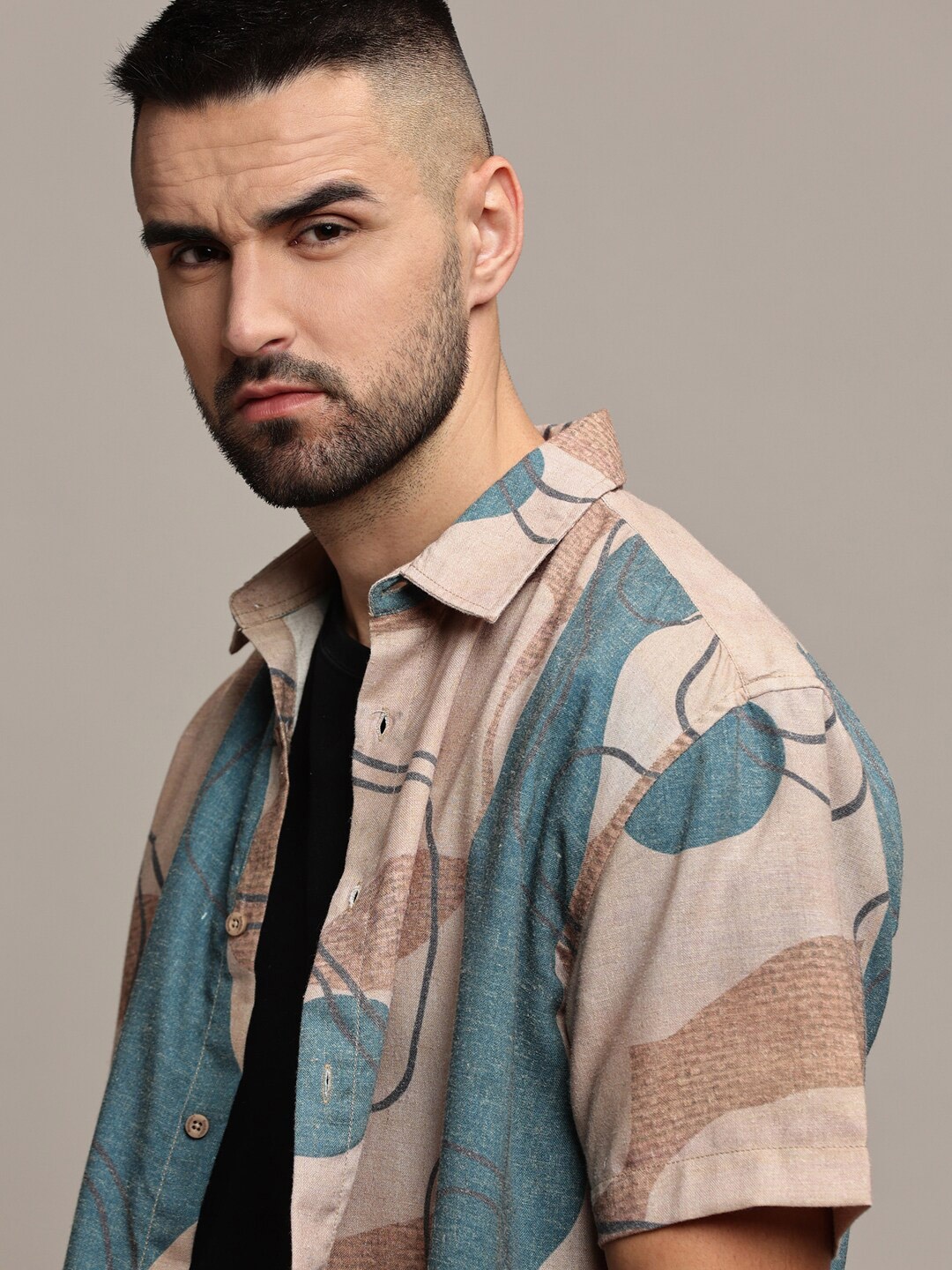 

The Roadster Lifestyle Co Printed Pure Cotton Oversized Shirt, Blue