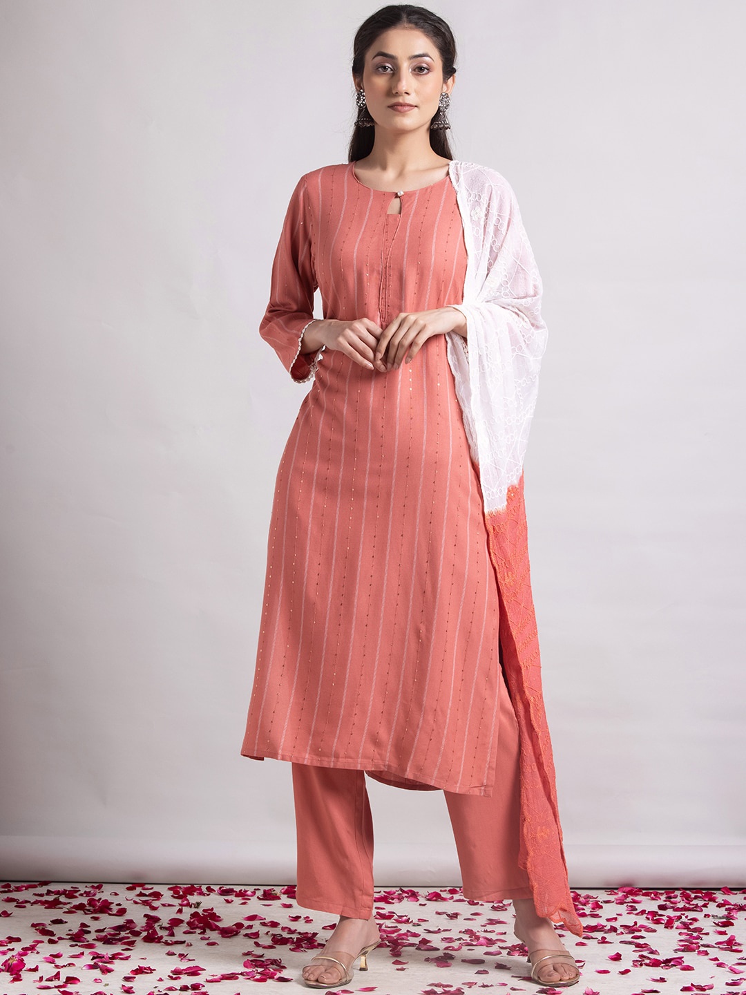 

INDYA Kurta With Trouser & Dupatta, Peach