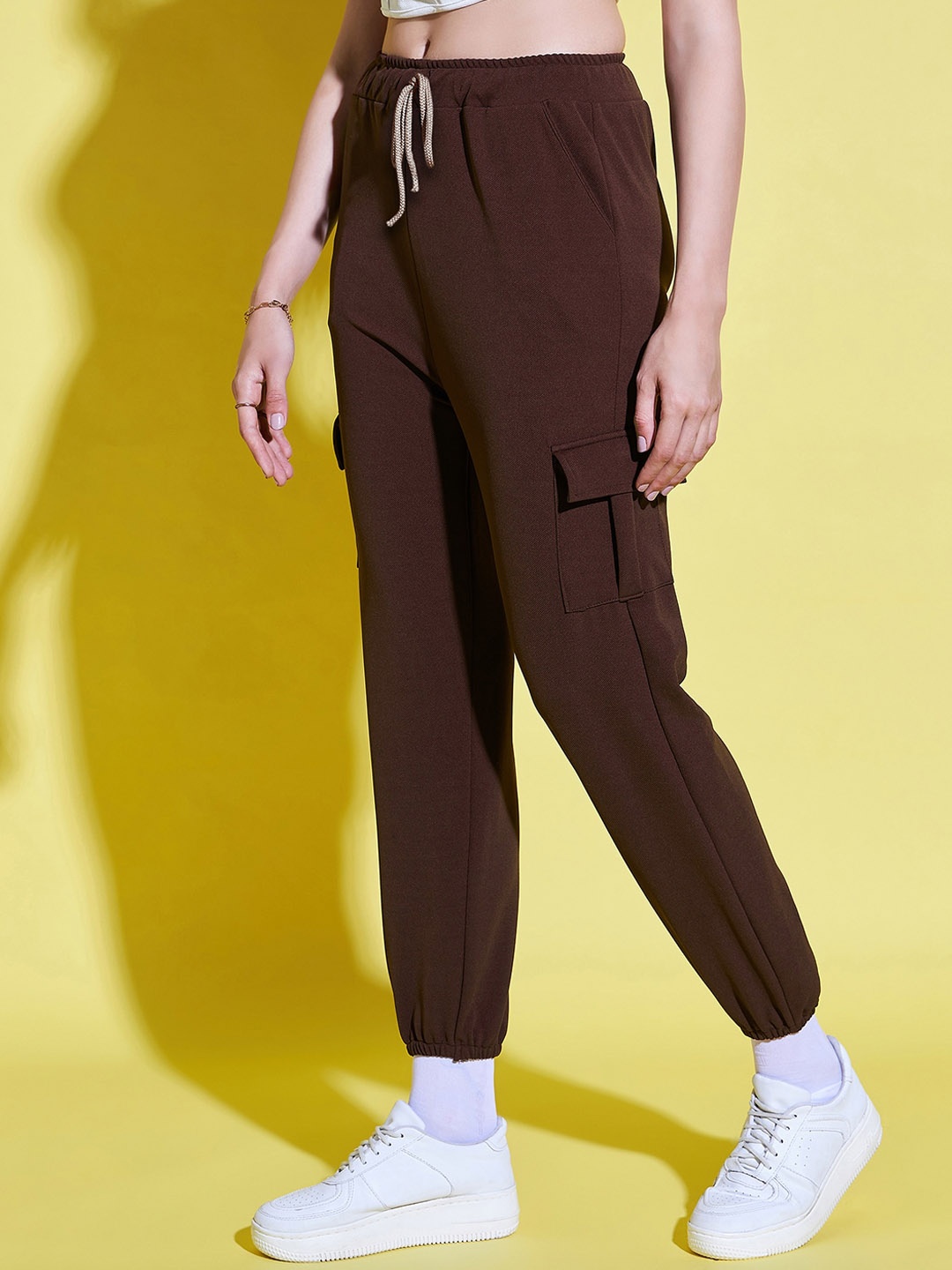 BUY NEW TREND Women Relaxed Loose Fit High-Rise Cargo, Brown