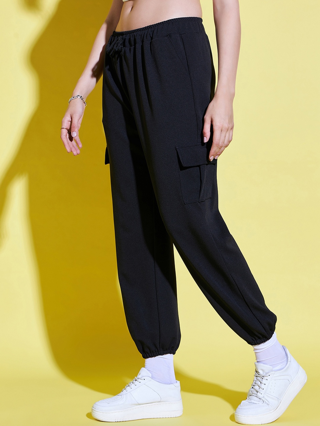 BUY NEW TREND Women Relaxed Loose Fit High-Rise Cargo, Black