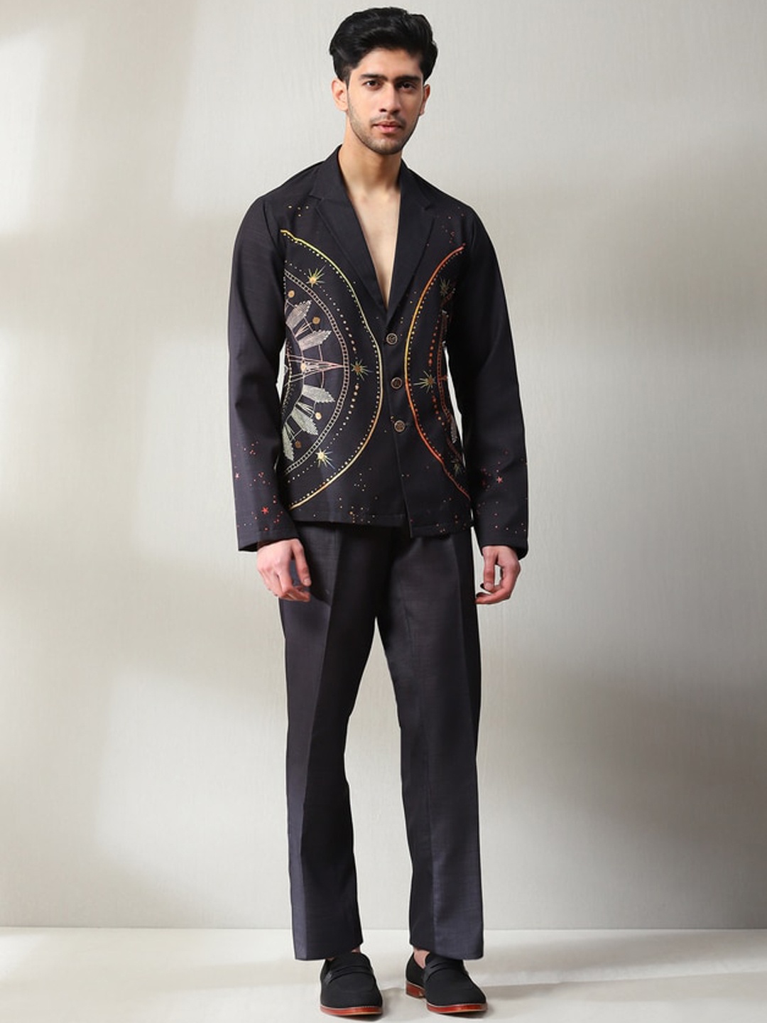 

Soniya g Printed Suede Shirt & Trousers Co-Ords Set, Black