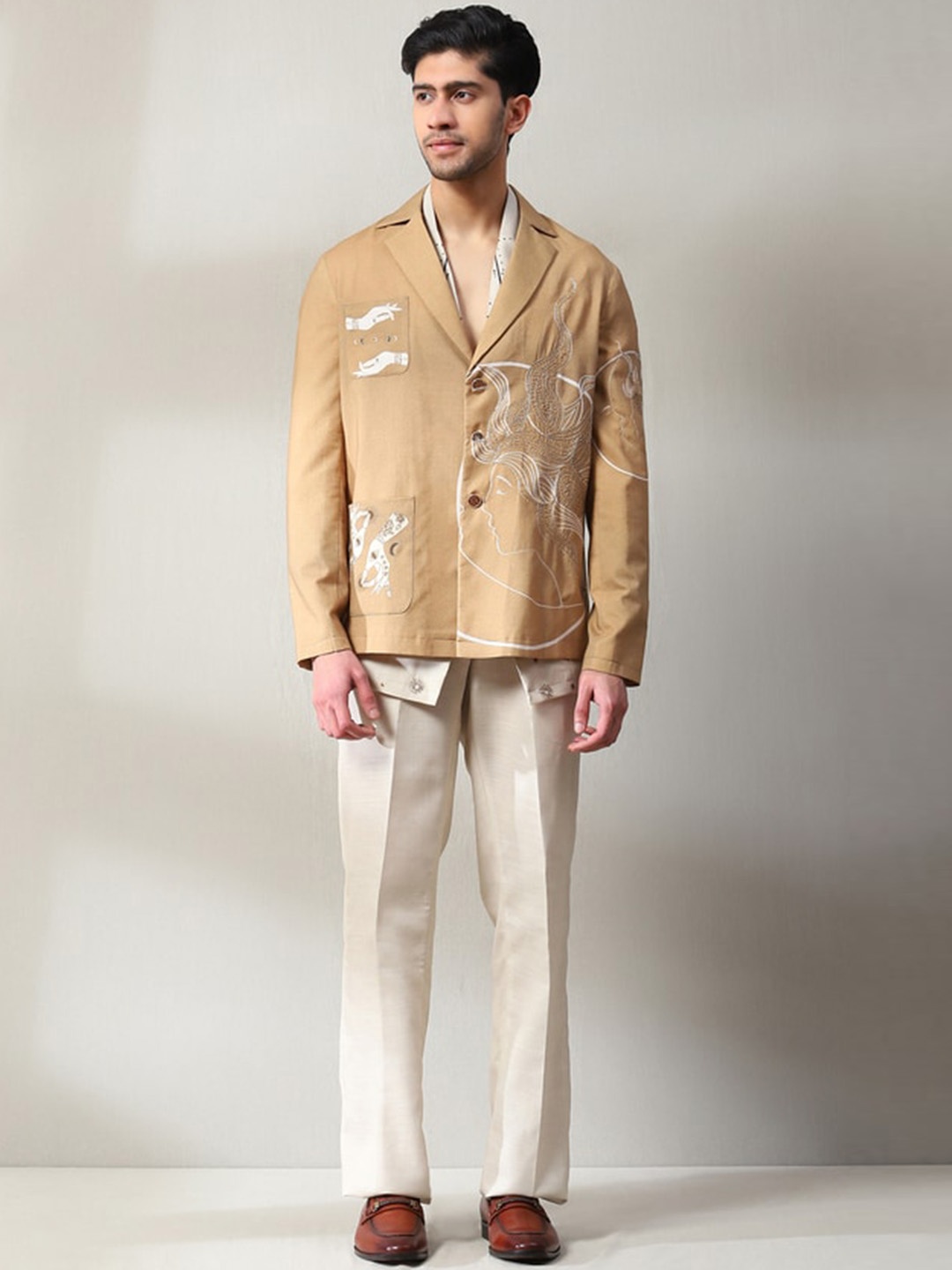 

Soniya g Printed Shirt & Trousers with Blazer Co-Ords Set, Cream