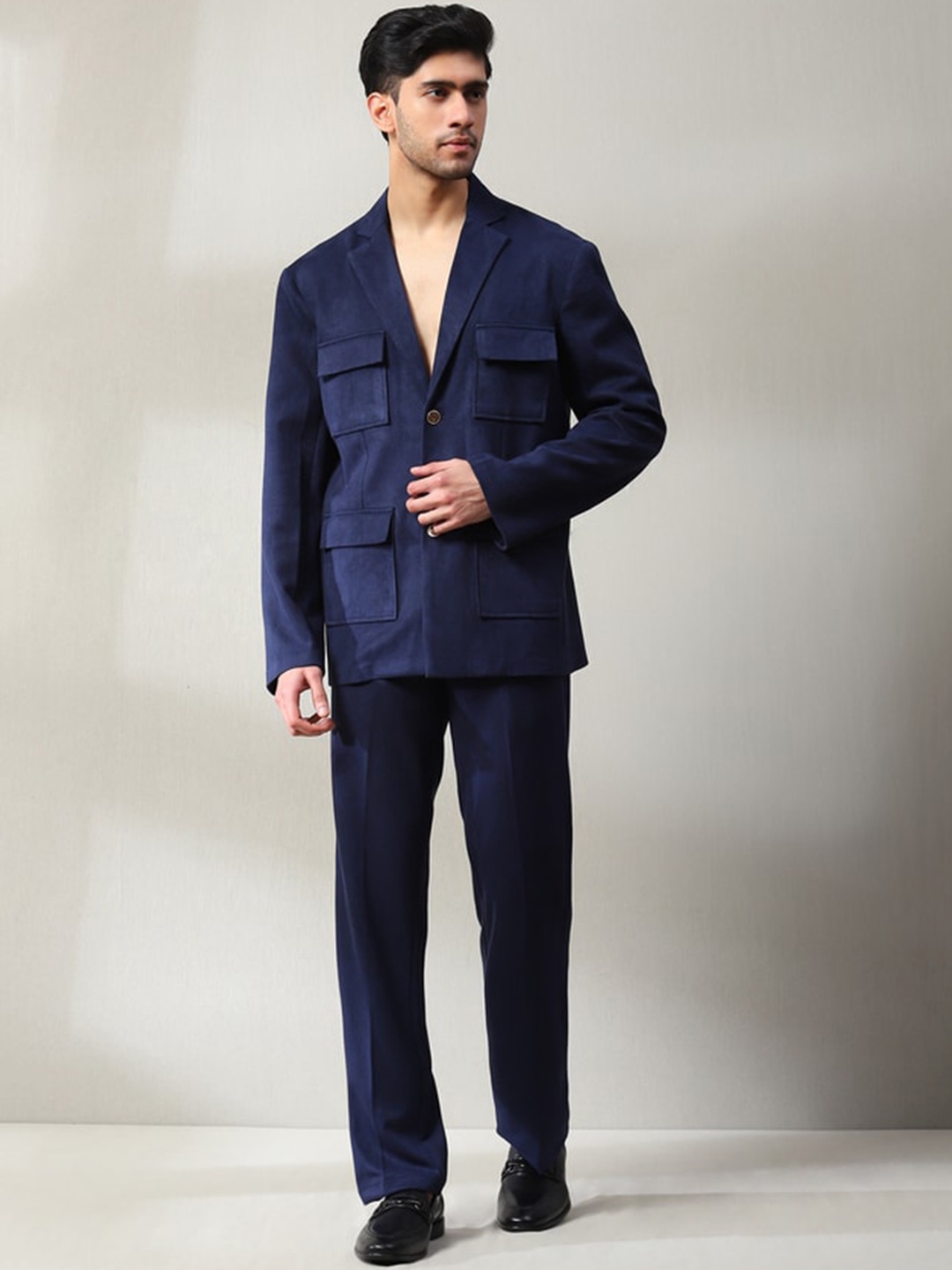 Soniya g Velvet Shirt & Trousers Co-Ords Set, Blue