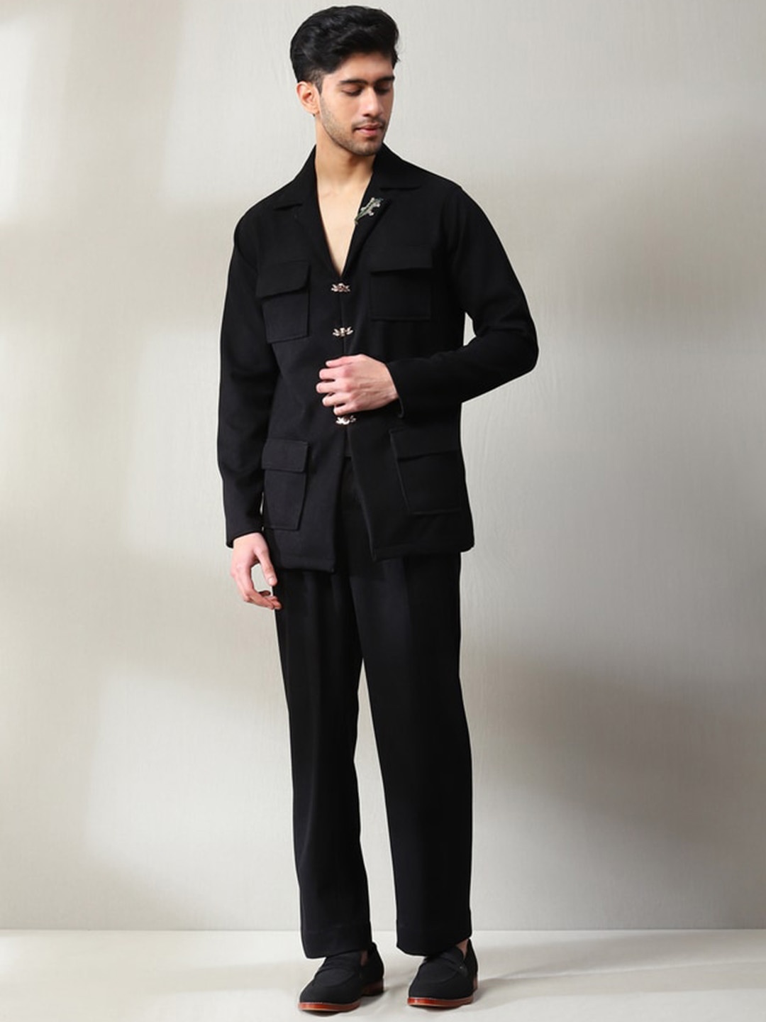 

Soniya g Shirt-Collar Corduroy Velvet Shirt With Trouser Co-Ords, Black