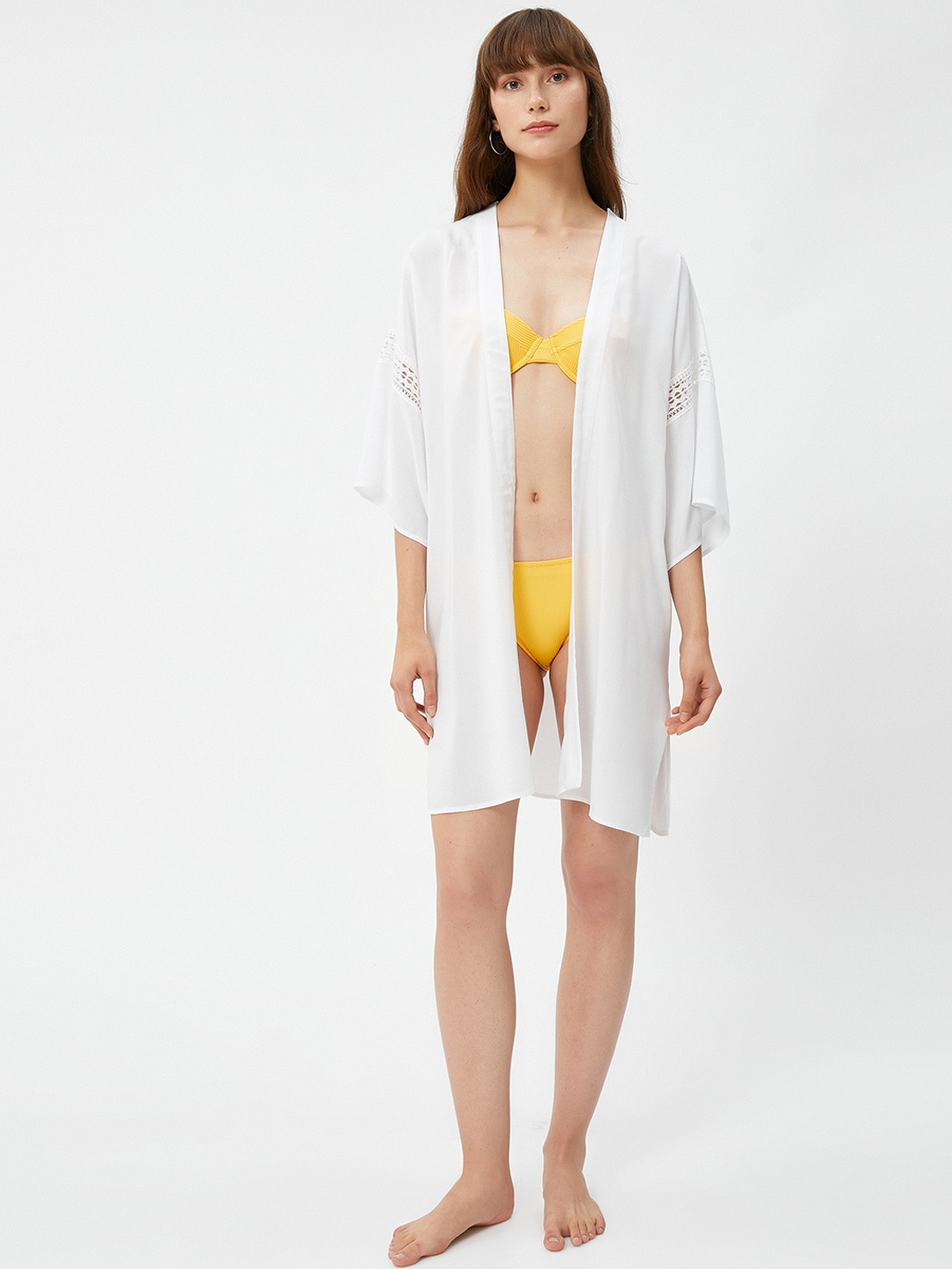 

Koton Women Pure Cotton Bath Robe, White
