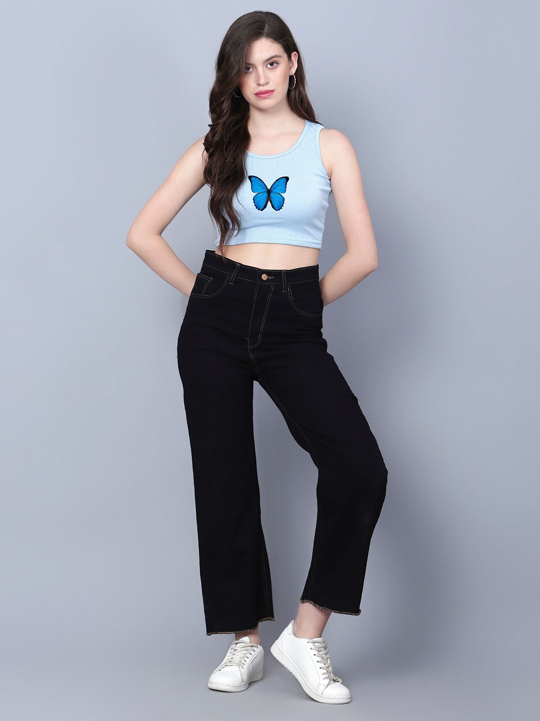 

Fashion And Youth Printed Round Neck Tank Crop Top, Turquoise blue