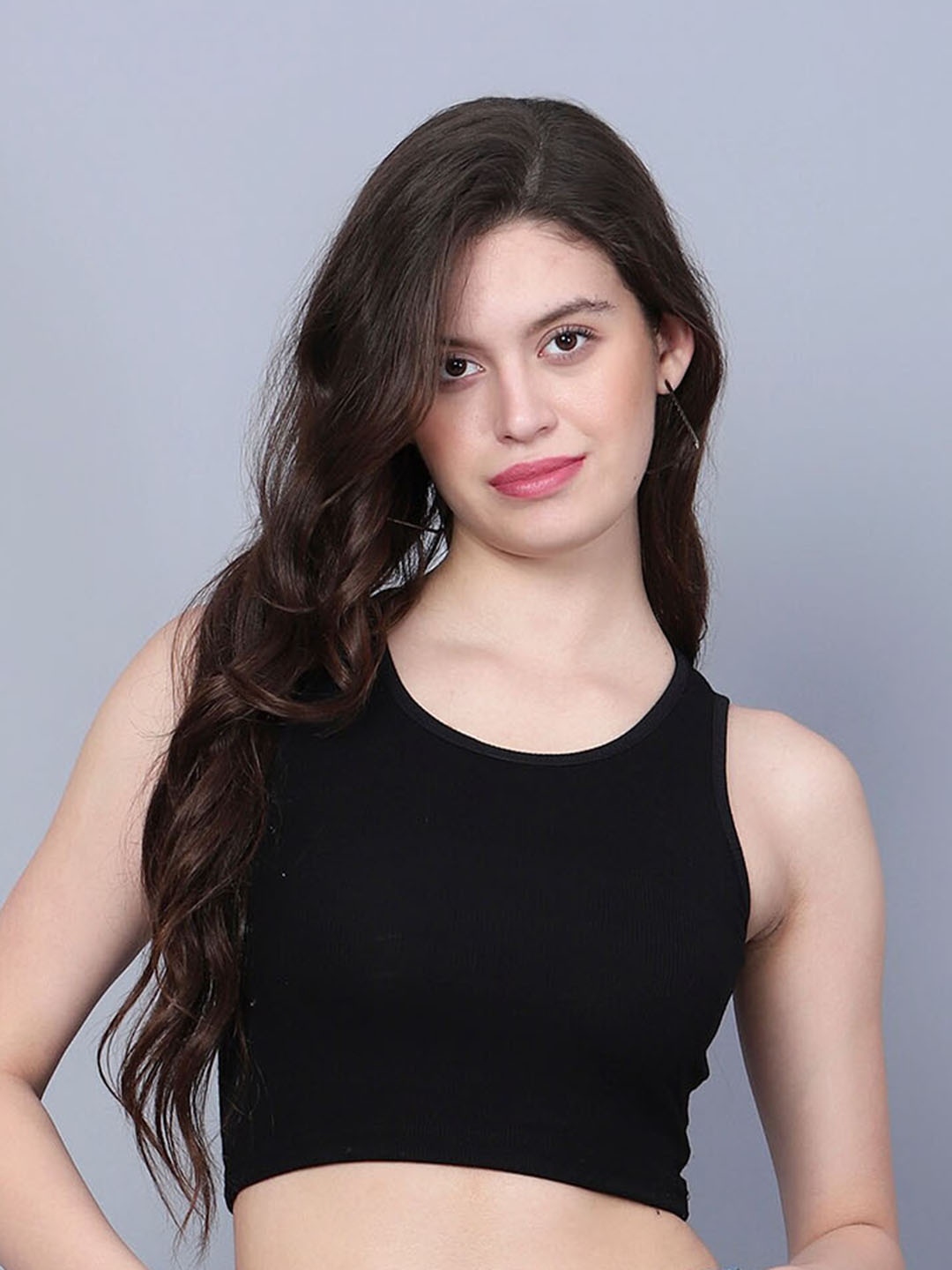 

Fashion And Youth Round Neck Sleeveless Crop Top, Black
