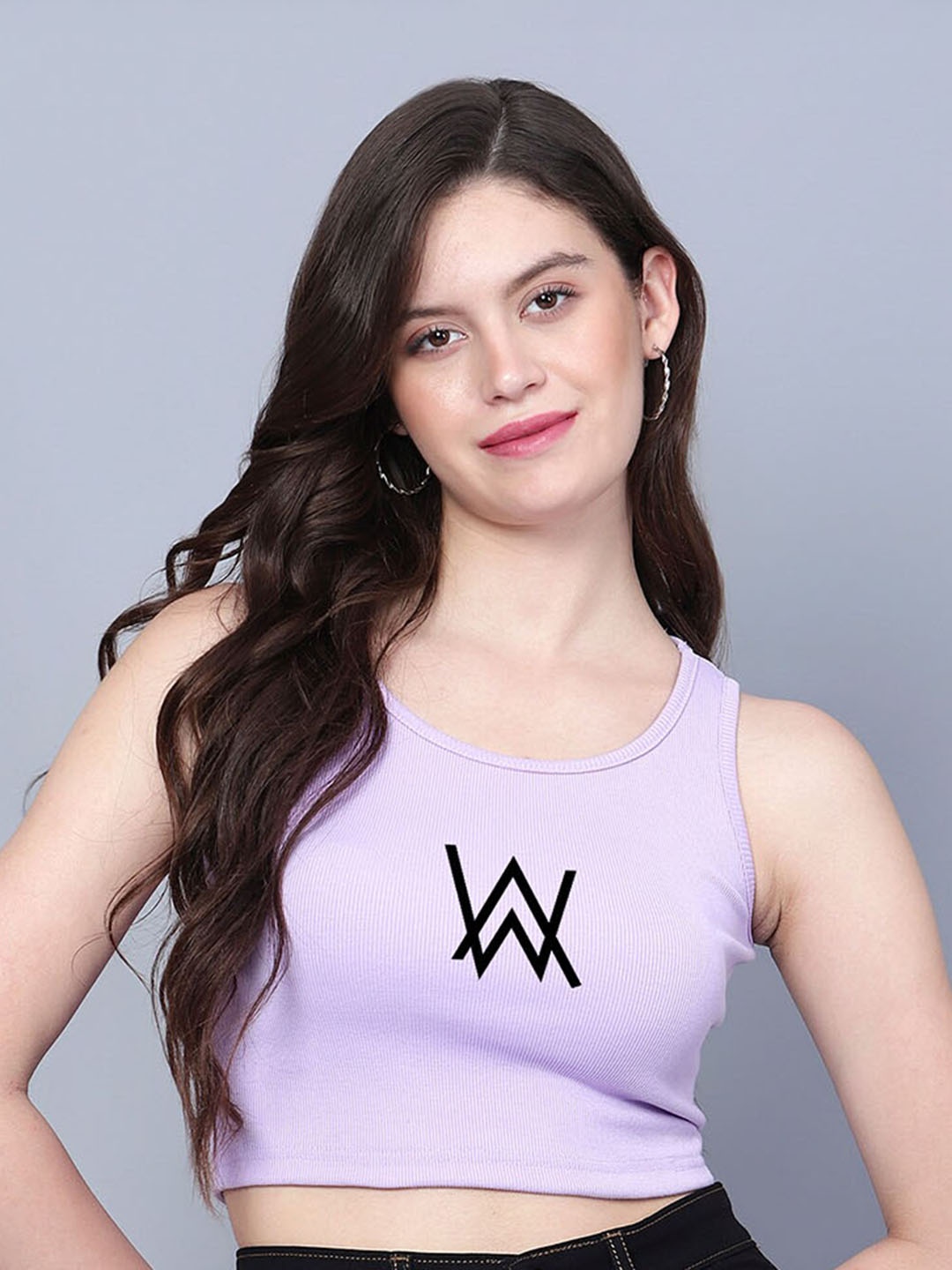 

Fashion And Youth Round Neck Fitted Crop Top, Lavender