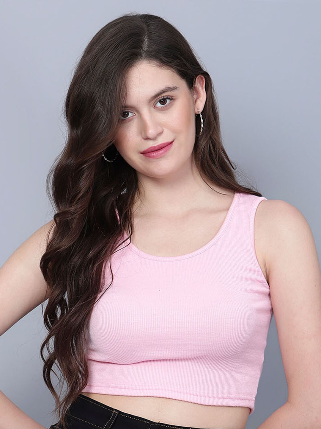

Fashion And Youth Scoop Neck Fitted Crop Top, Pink