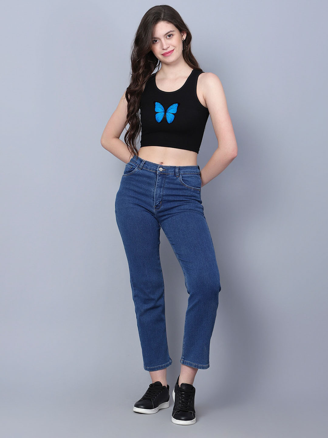 

Fashion And Youth Graphic Printed Round Neck Rib Top, Black