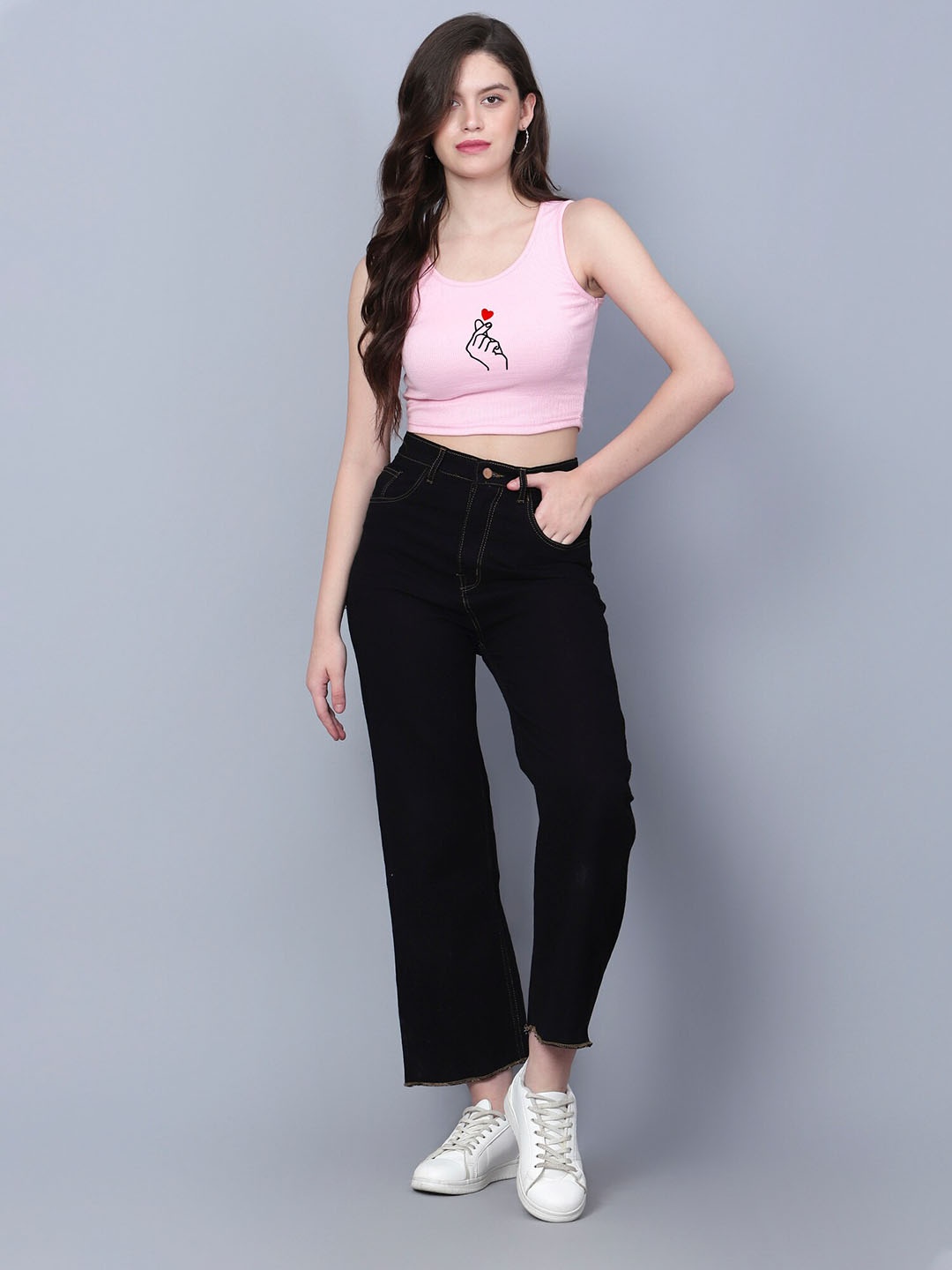 

Fashion And Youth Graphic Printed Round Neck Tank Crop Top, Pink