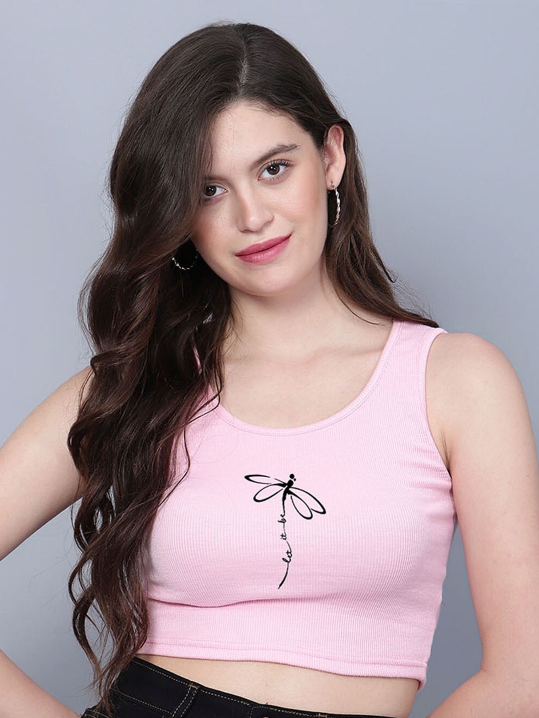 

Fashion And Youth Round Neck Sleeveless Fitted Casual Crop Top, Pink