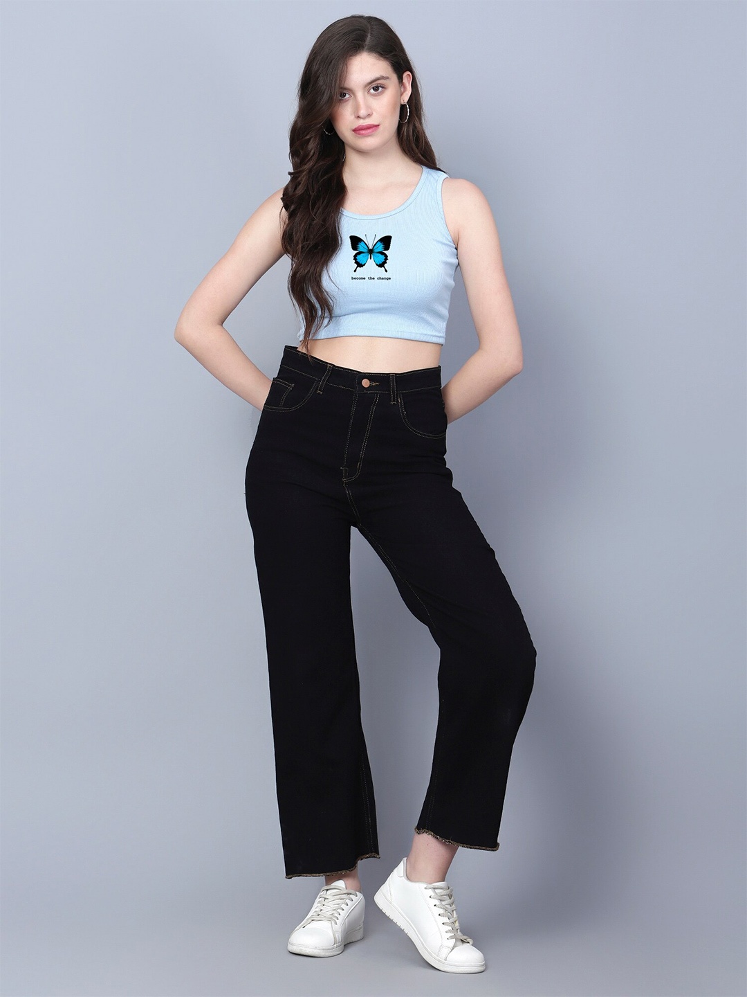 

Fashion And Youth Graphic Printed Sleeveless Crop Tank Top, Turquoise blue