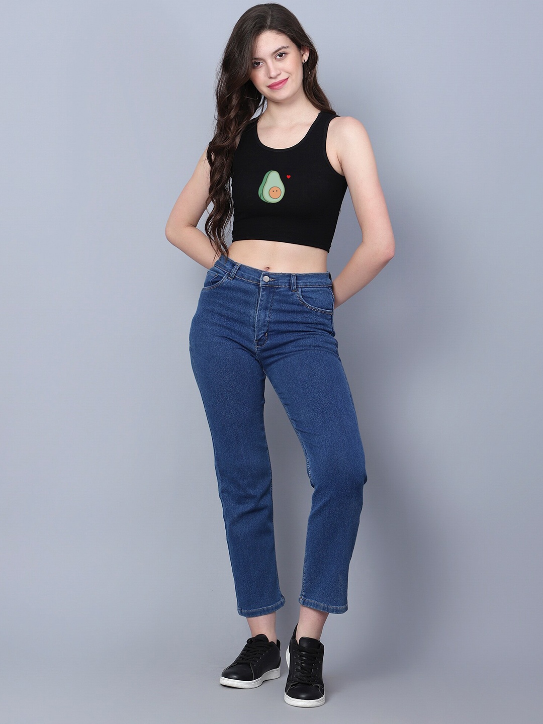 

Fashion And Youth Graphic Printed Round Neck Tank Crop Top, Black