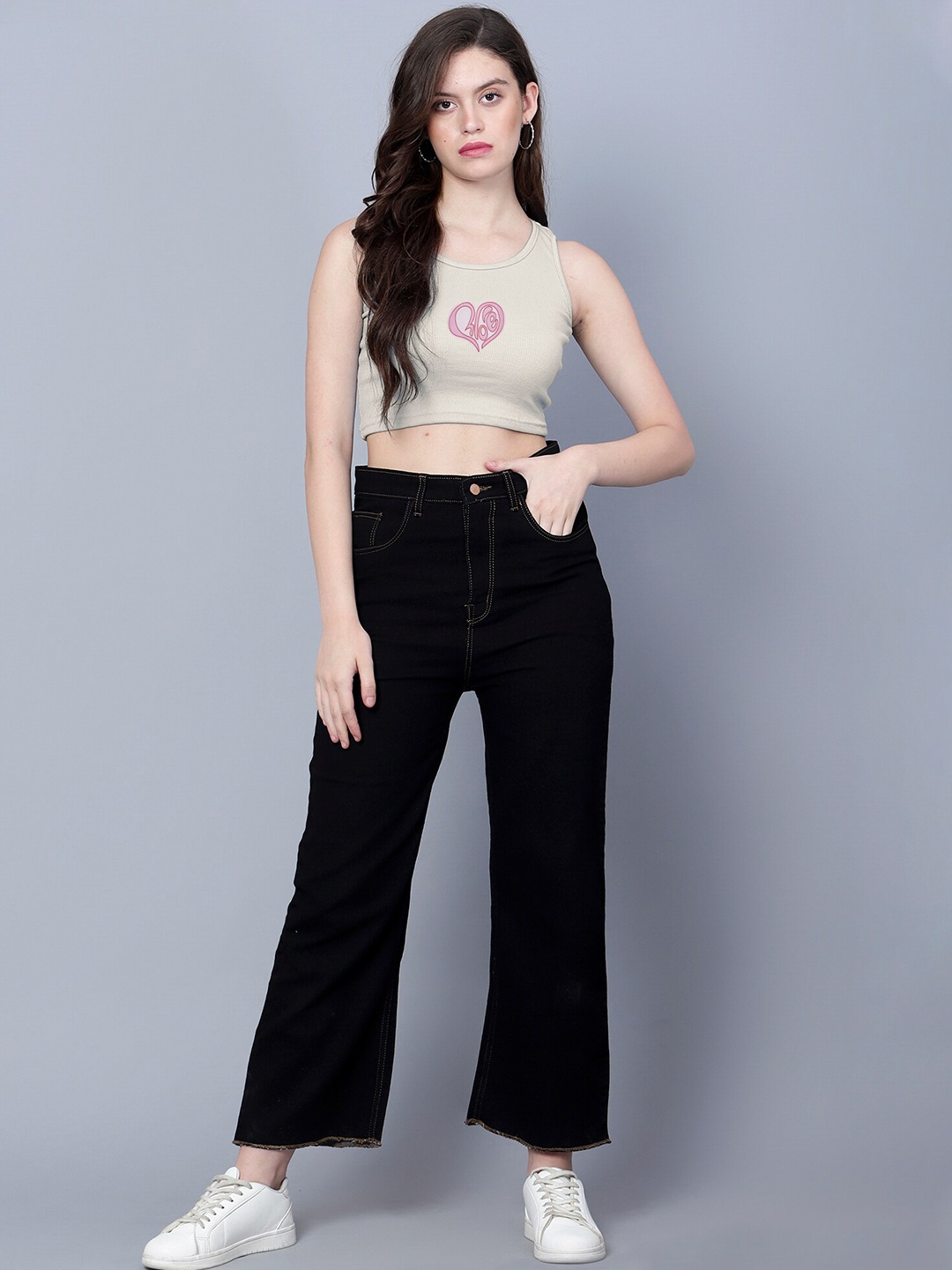 

Fashion And Youth Graphic Printed Fitted Crop Top, Beige