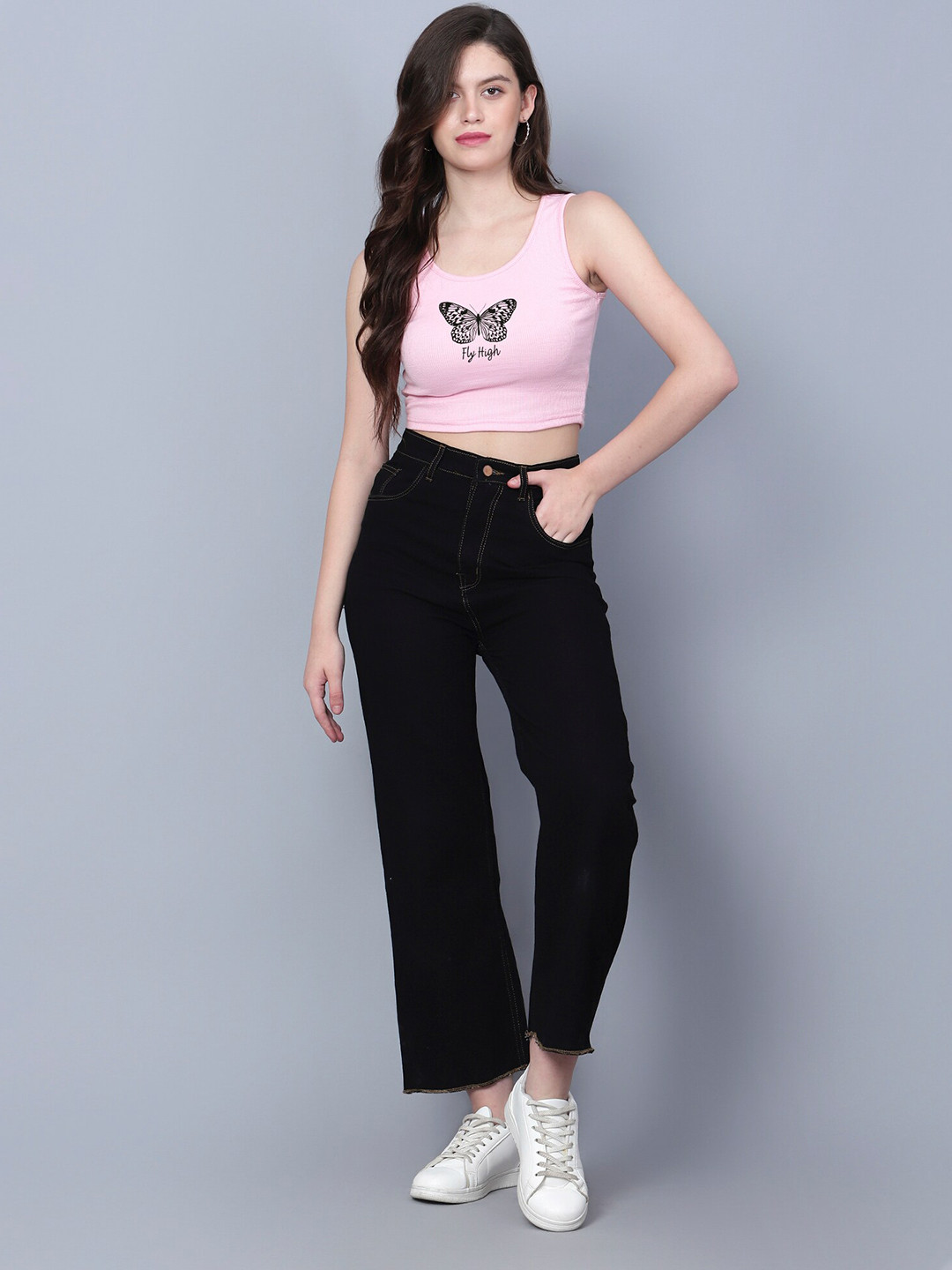 

Fashion And Youth Graphic Printed Round Neck Rib Top, Pink