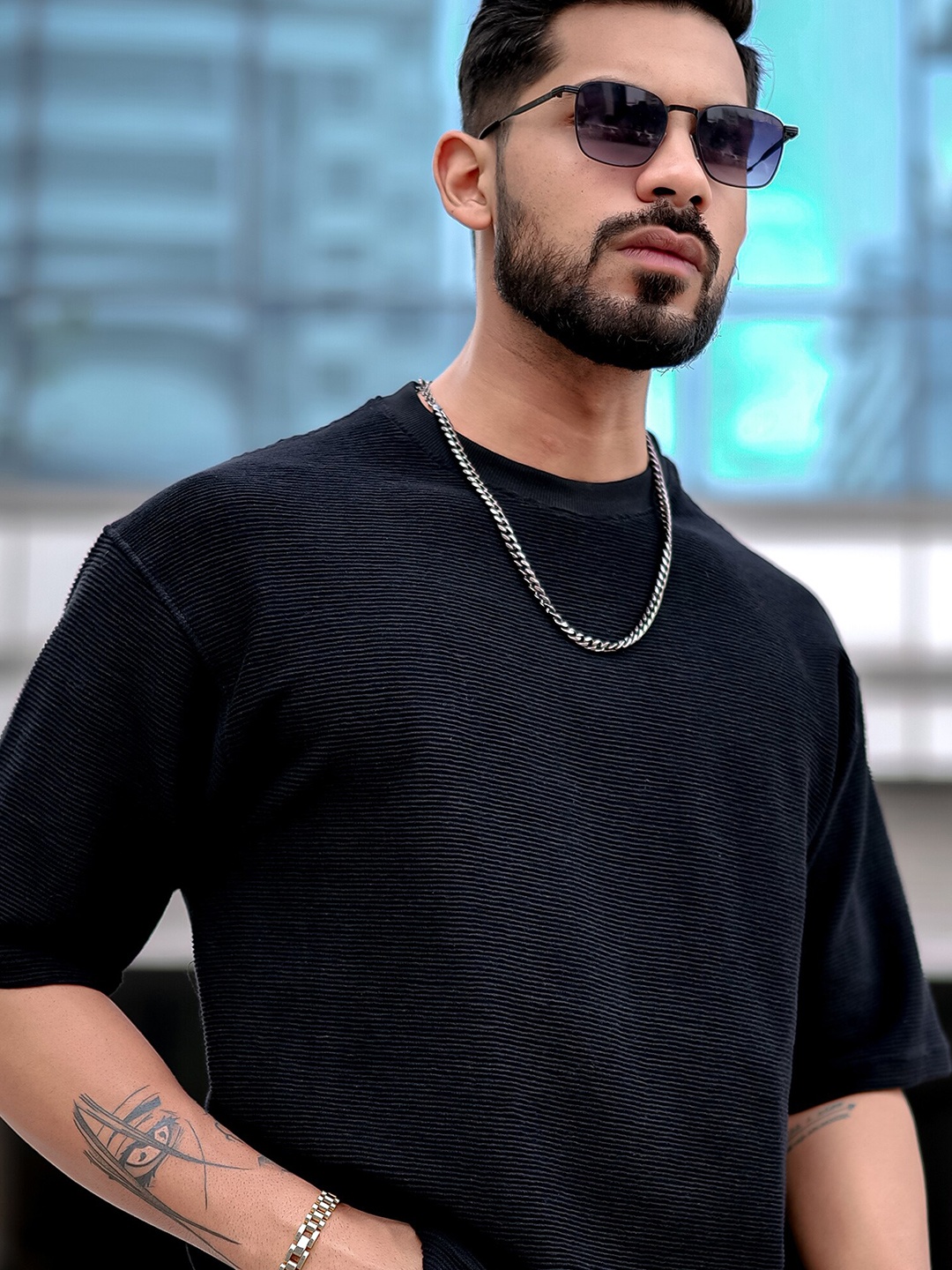 

Maniac Round Neck Cotton Casual Oversized T-shirt, Black