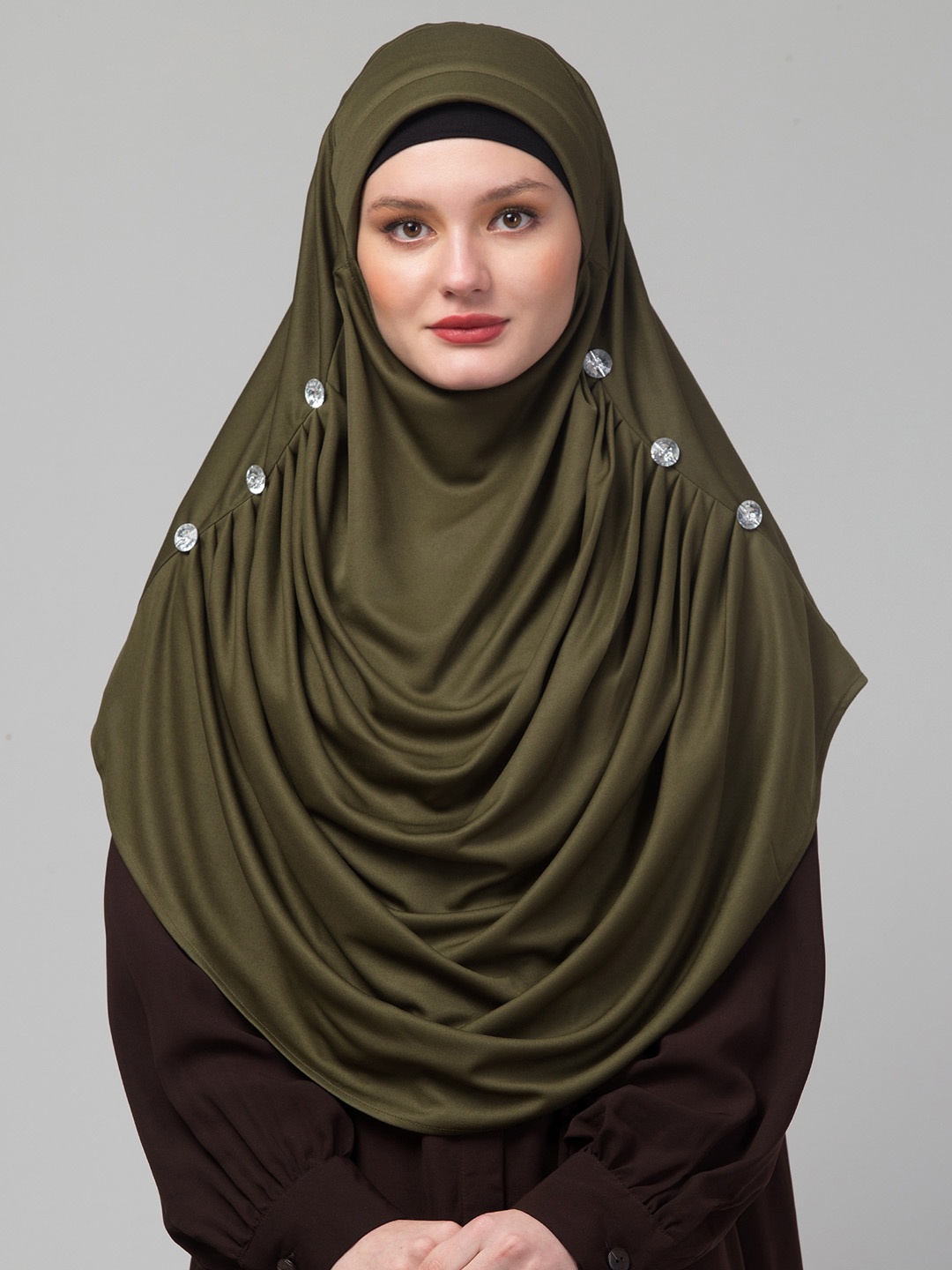 

ELLIS Round Neck Hijab Burqas, Olive