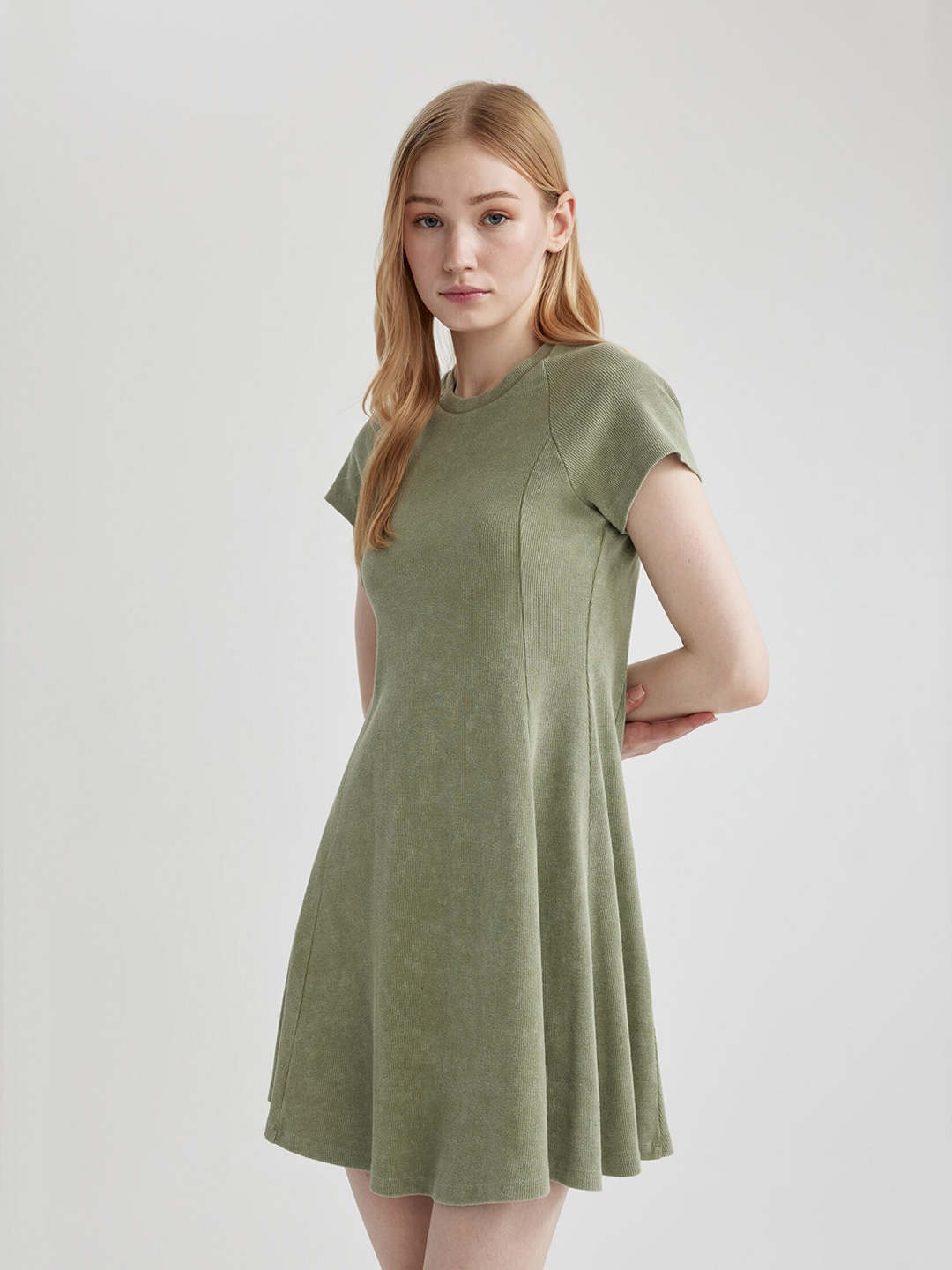 

DeFacto Ribbed A-Line Mini Dress, Green