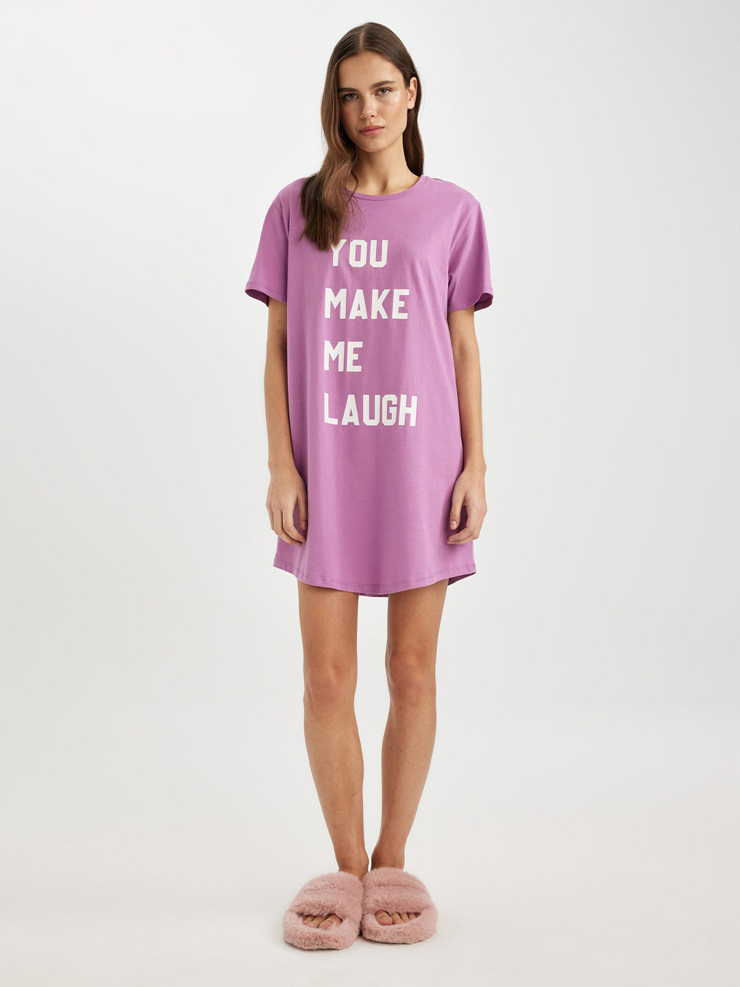 

DeFacto Typography Printed Cotton T-shirt Dress, Na