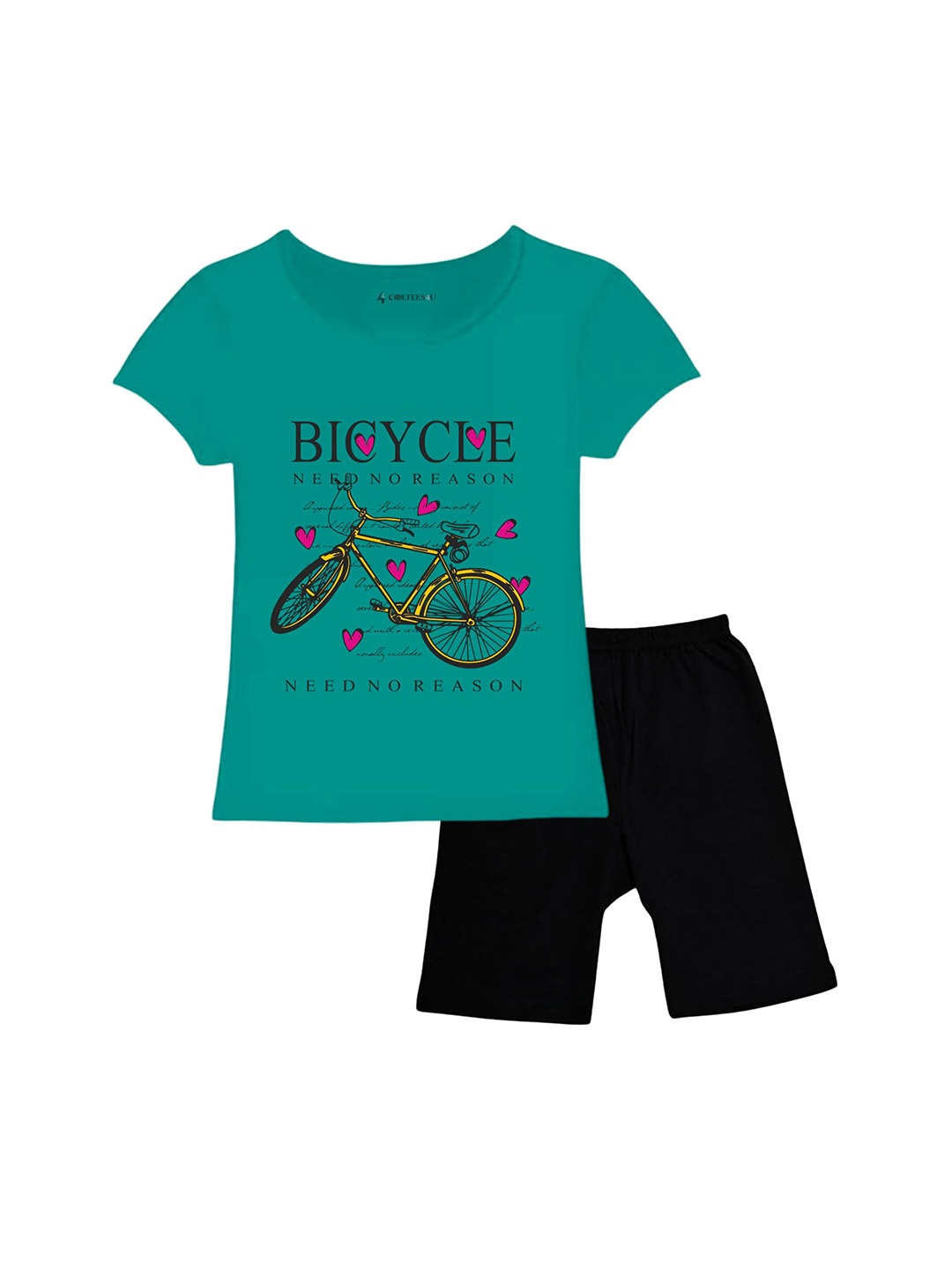 

CoolTees4U Girls Printed T-shirt with Shorts, Teal