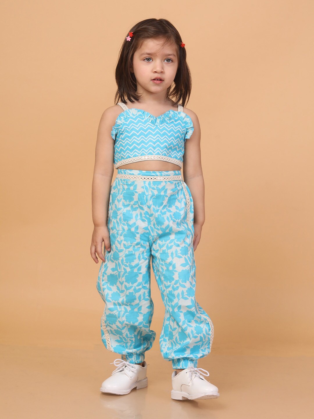 

Lil Peacock Girls Printed Top with Leggings, Blue
