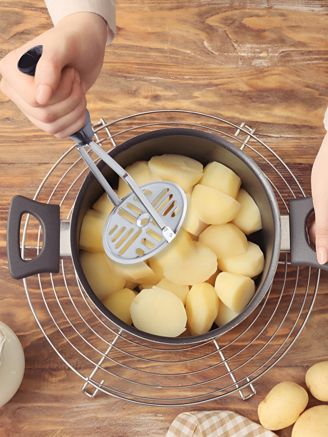 ANJALI Grey & Black Stainless Steel Potato Masher Deluxe