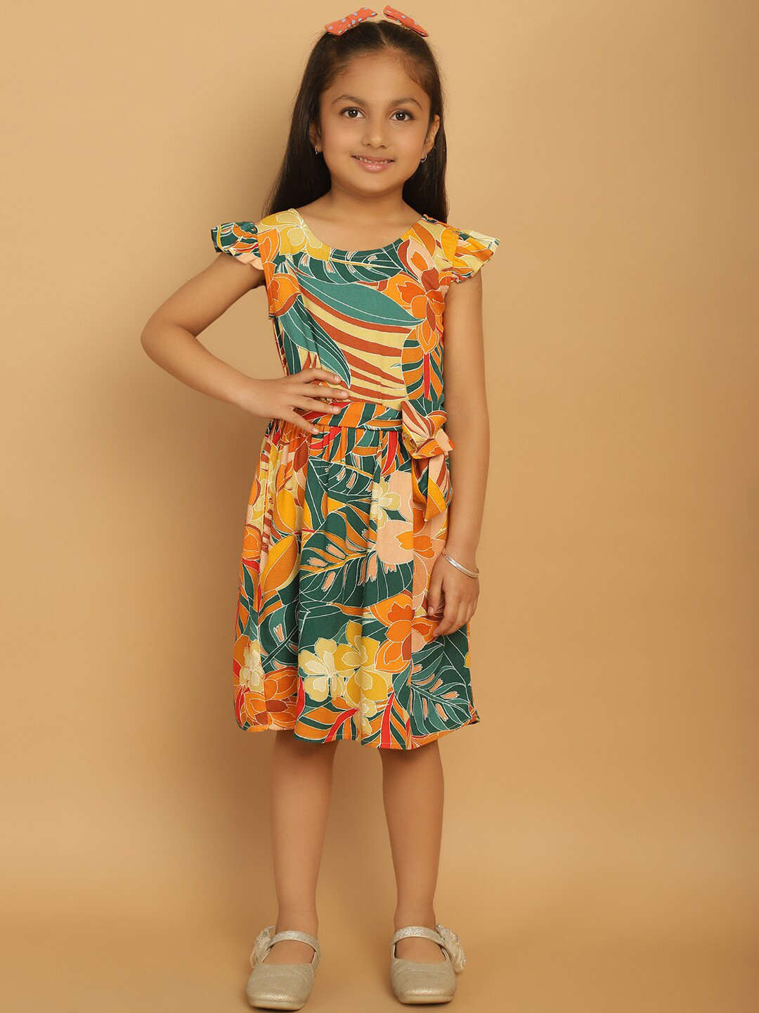 

MINI & MING Girls Floral Print Cold-Shoulder Fit & Flare Dress, Blue