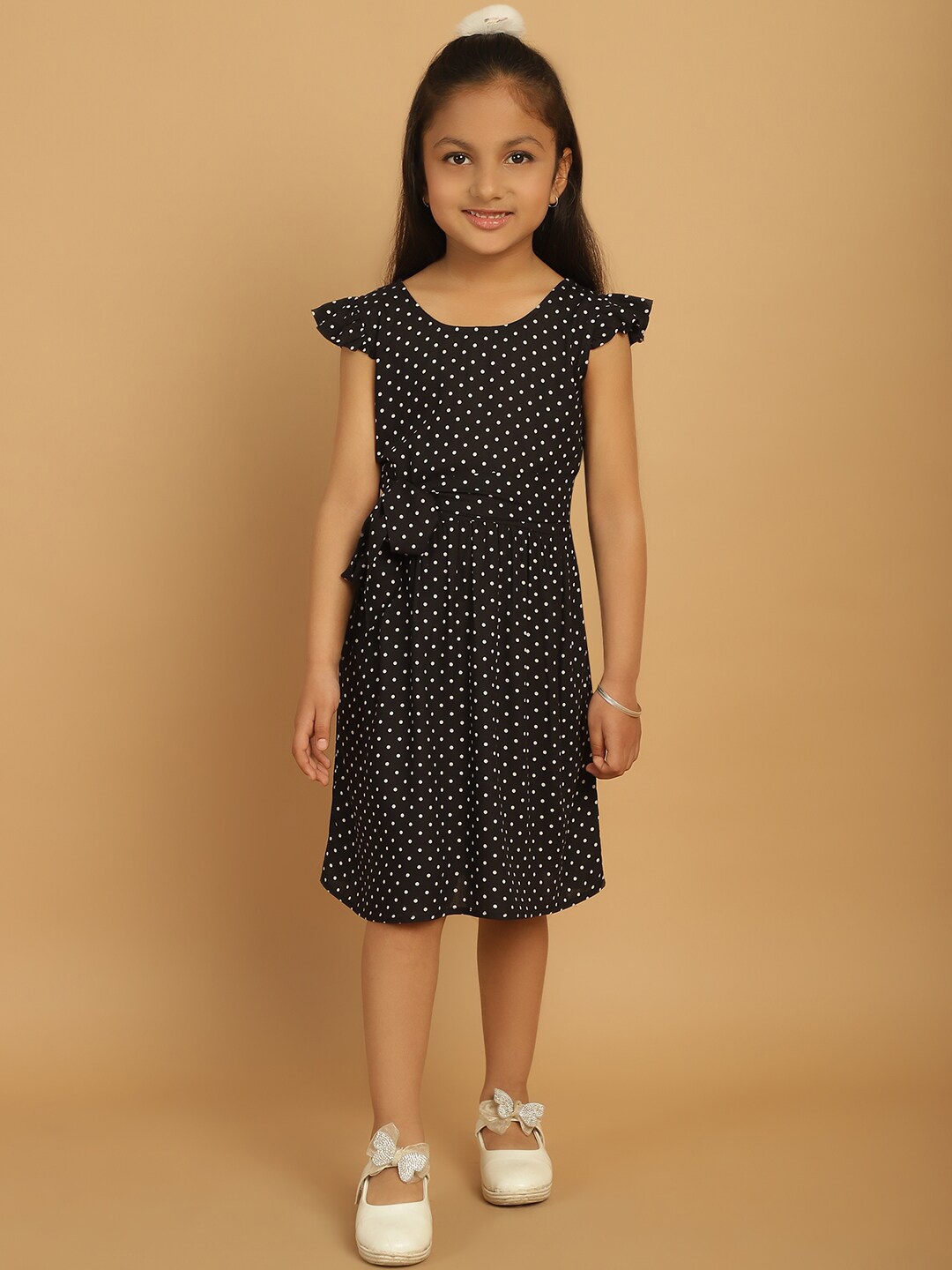 

MINI & MING Girls Polka Dot Printed Fit & Flare Dress, Black