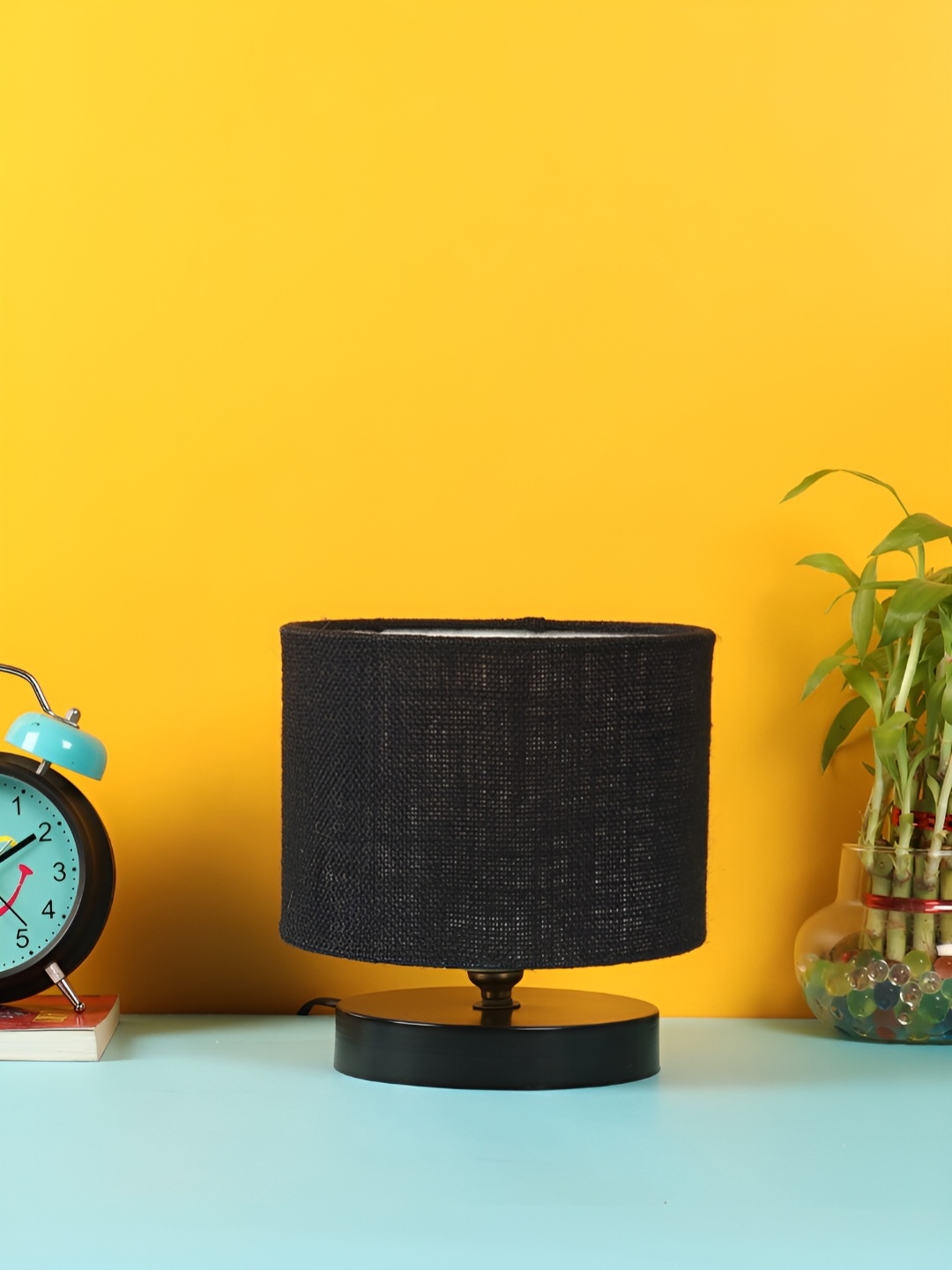 Devansh Black Wood Traditional Cylindrical Shaped Table Lamp
