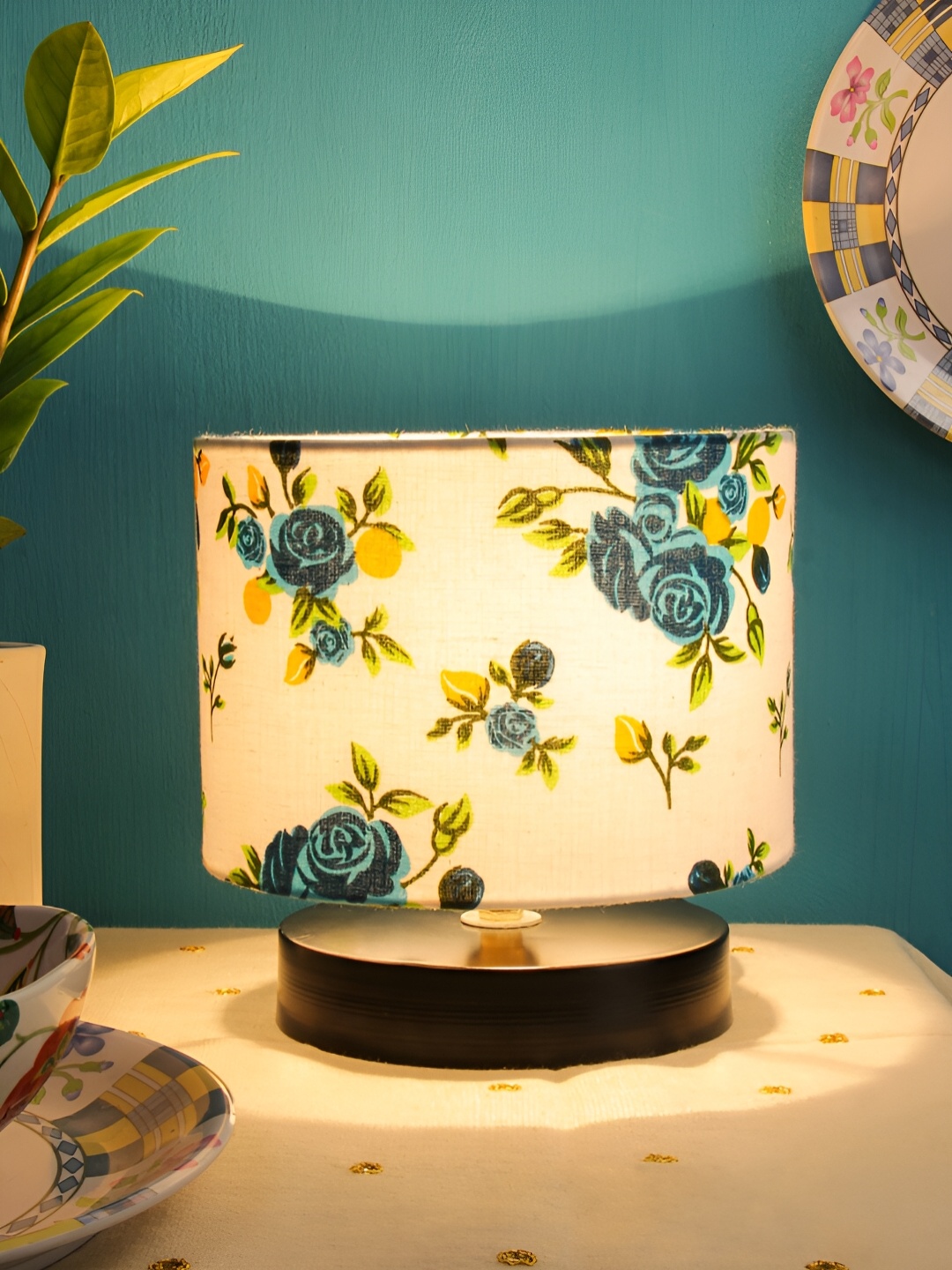 

Devansh White Printed Wood Traditional Cylindrical Shaped Table Lamp