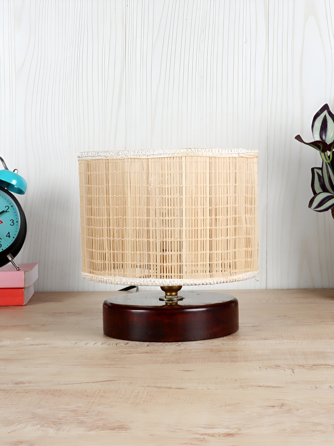 Devansh Beige Wooden Cylindrical Shaped Table Lamp