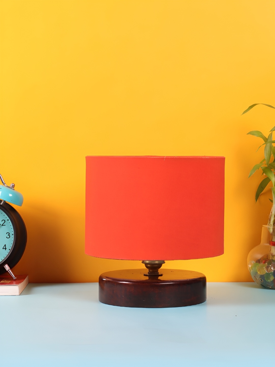 Devansh Orange Wooden Traditional Cylindrical Shaped Table Lamp