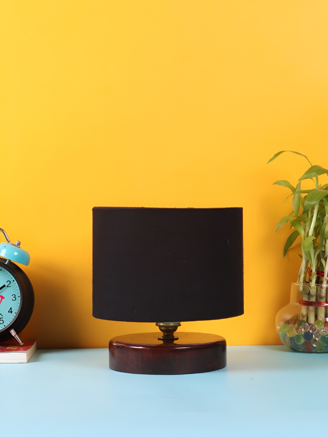 Devansh Black Wooden Cylindrical Shaped Table Lamp