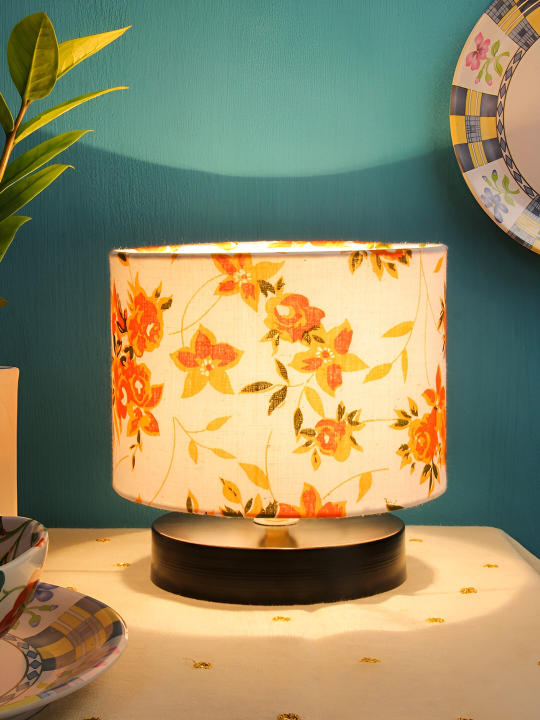 

Devansh White Printed Wood Traditional Cylindrical Shaped Table Lamp