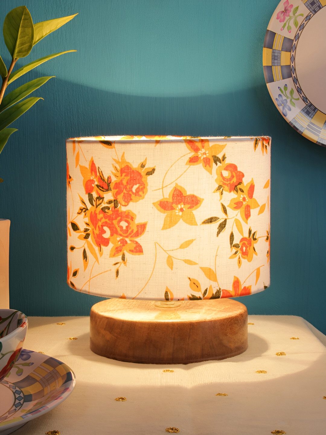 

Devansh White Printed Wooden Cylindrical Shaped Table Lamp