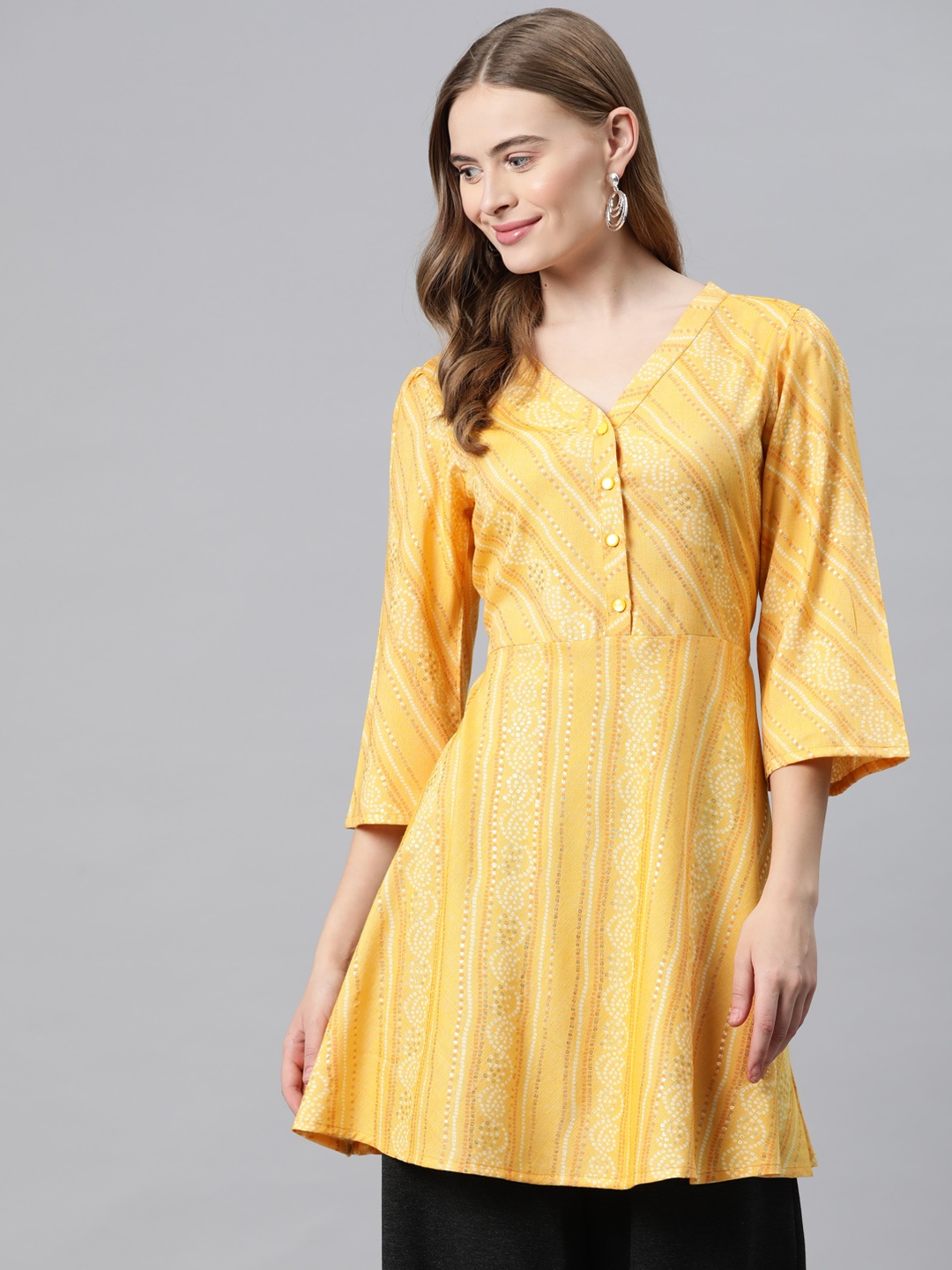 

Cottinfab Ethnic Motifs Printed Longline Top, Yellow