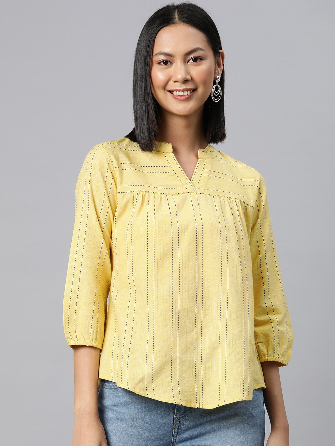 

Cottinfab Striped Cotton Top, Yellow