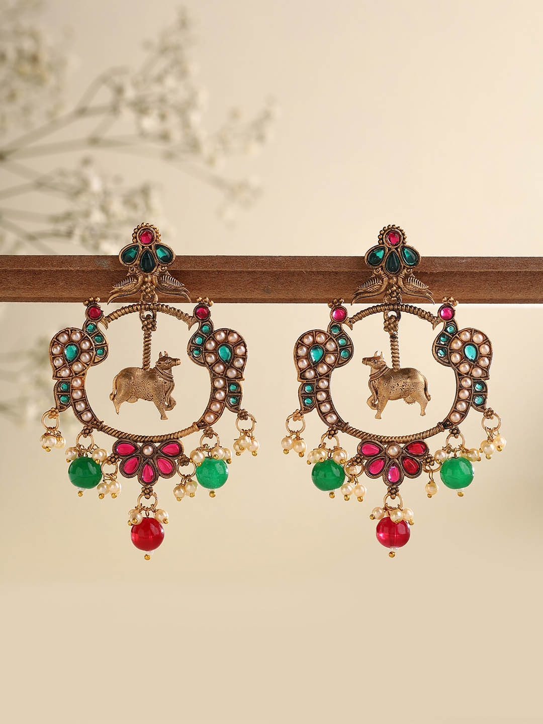 

Priyaasi Gold-Plated Artificial Stones Studded Contemporary Drop Earrings