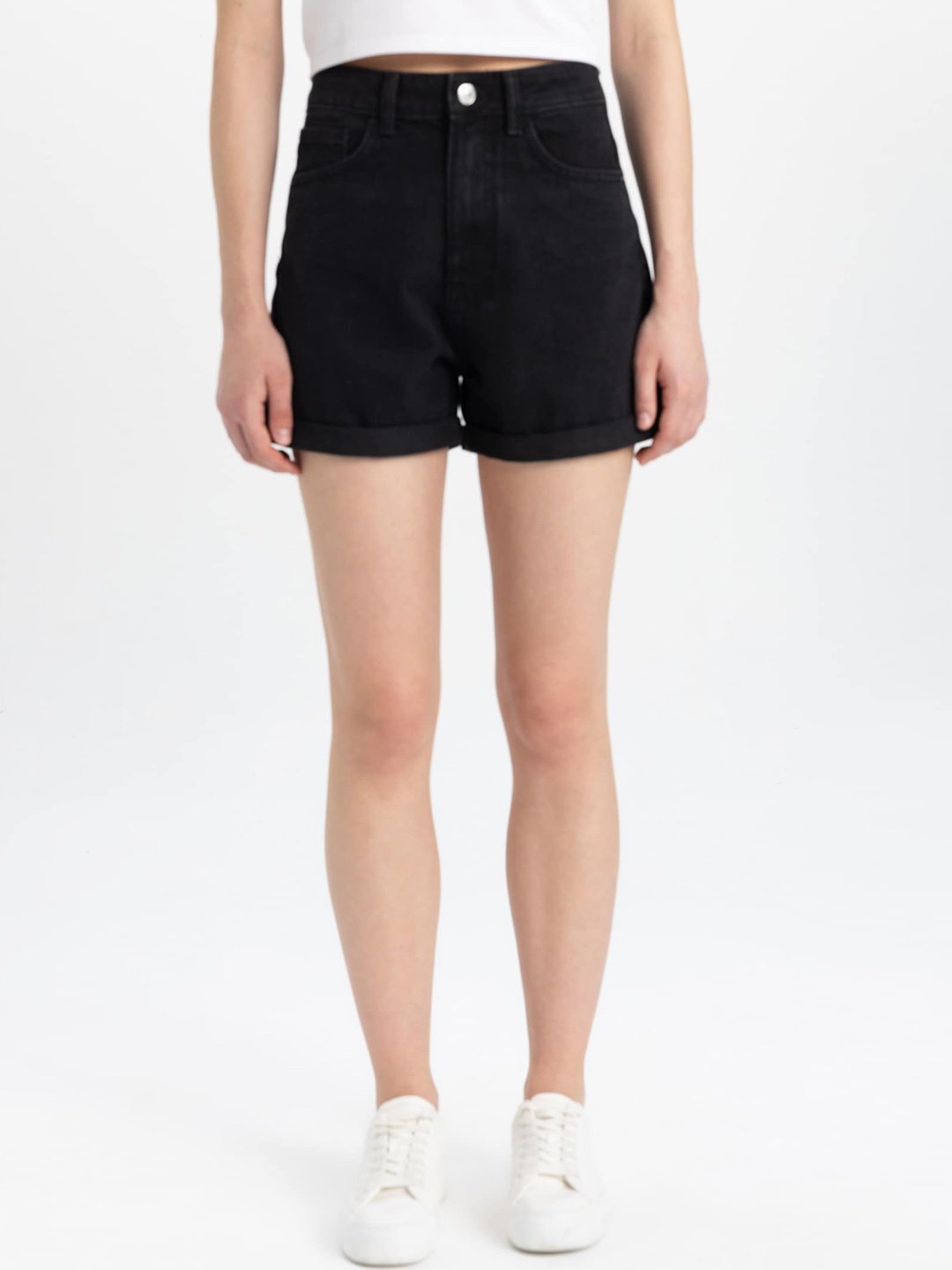 DeFacto Women Mid Rise Denim Shorts, Black