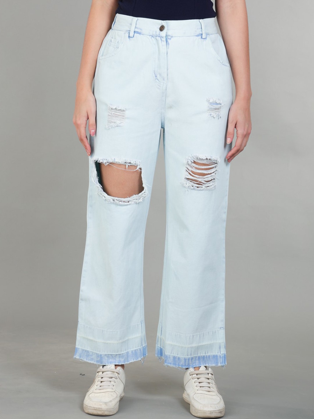 

The Roadster Lifestyle Co. Women Blue Mid Rise Cotton Highly Distressed Jeans