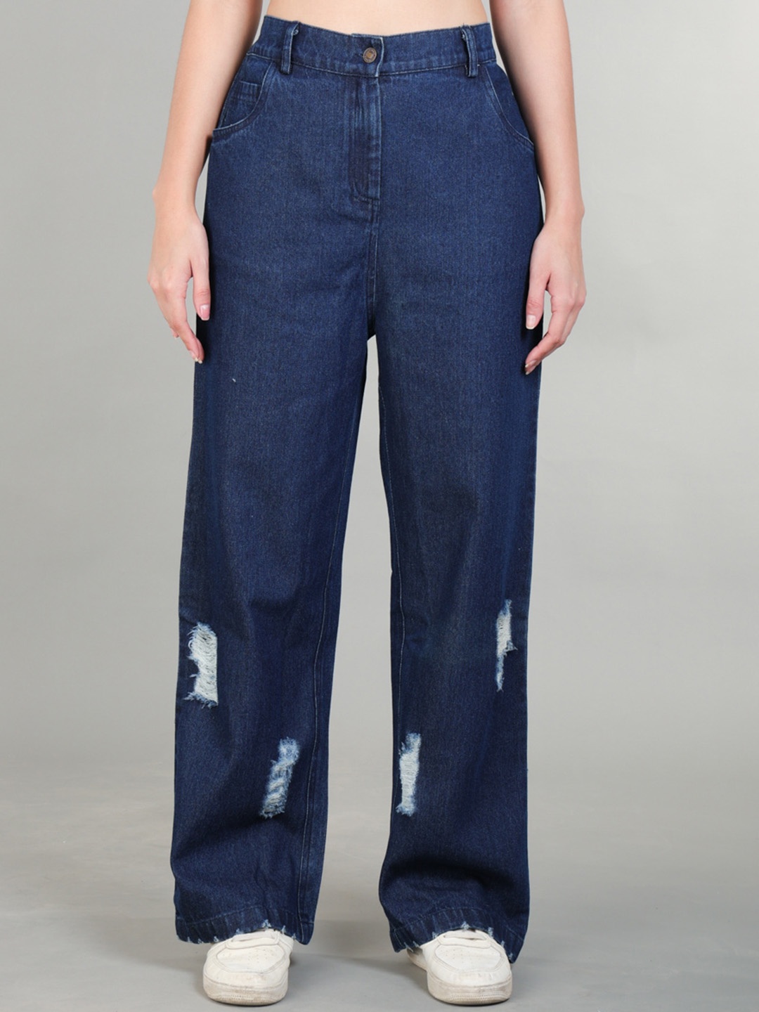 

The Roadster Lifestyle Co. Women Blue Cotton Low Distress Flared Light Fade Jeans