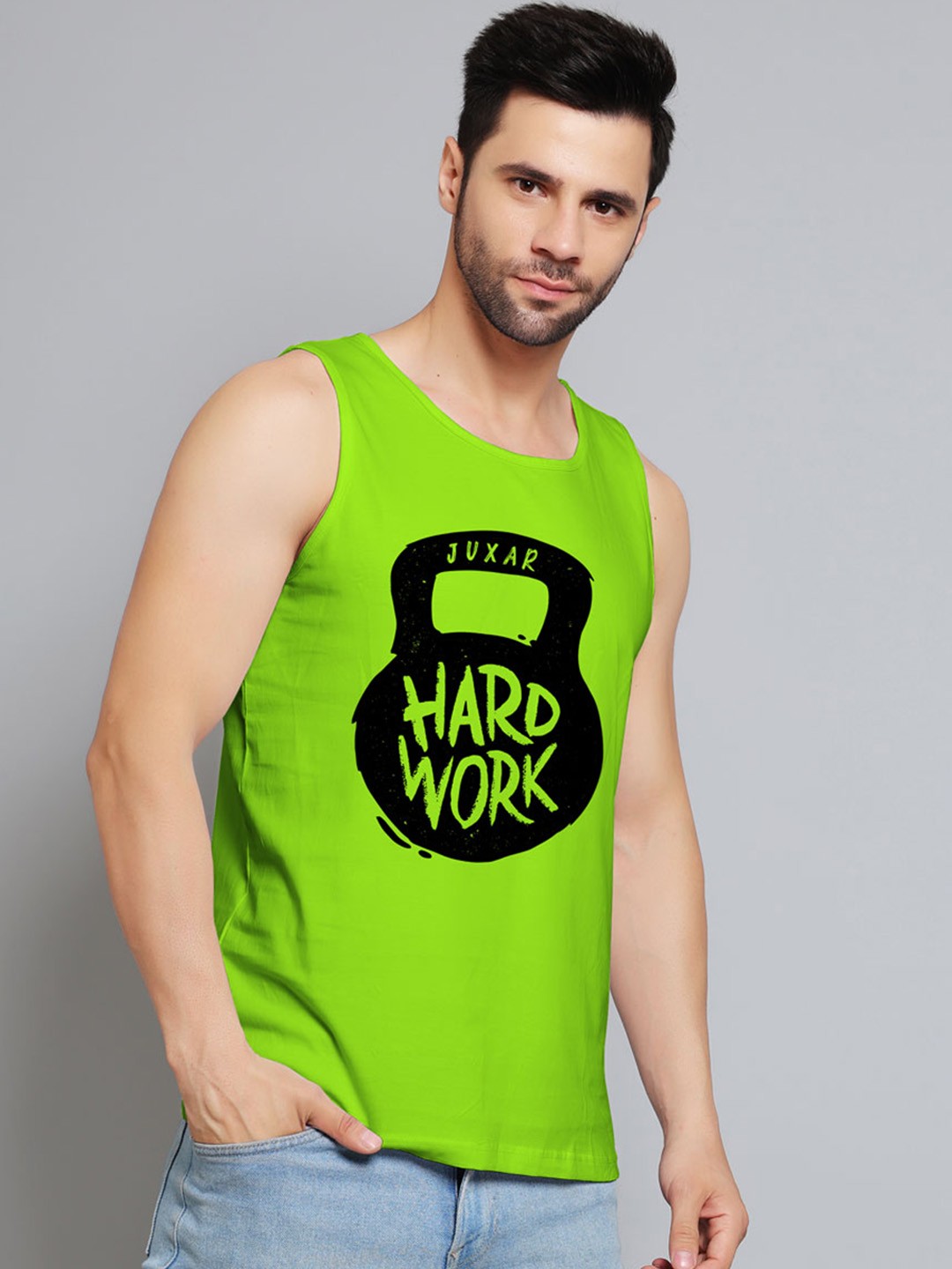 

Juxar Hard Work Printed Cotton Gym Vest JXR-055SAN-GN-XS, Green