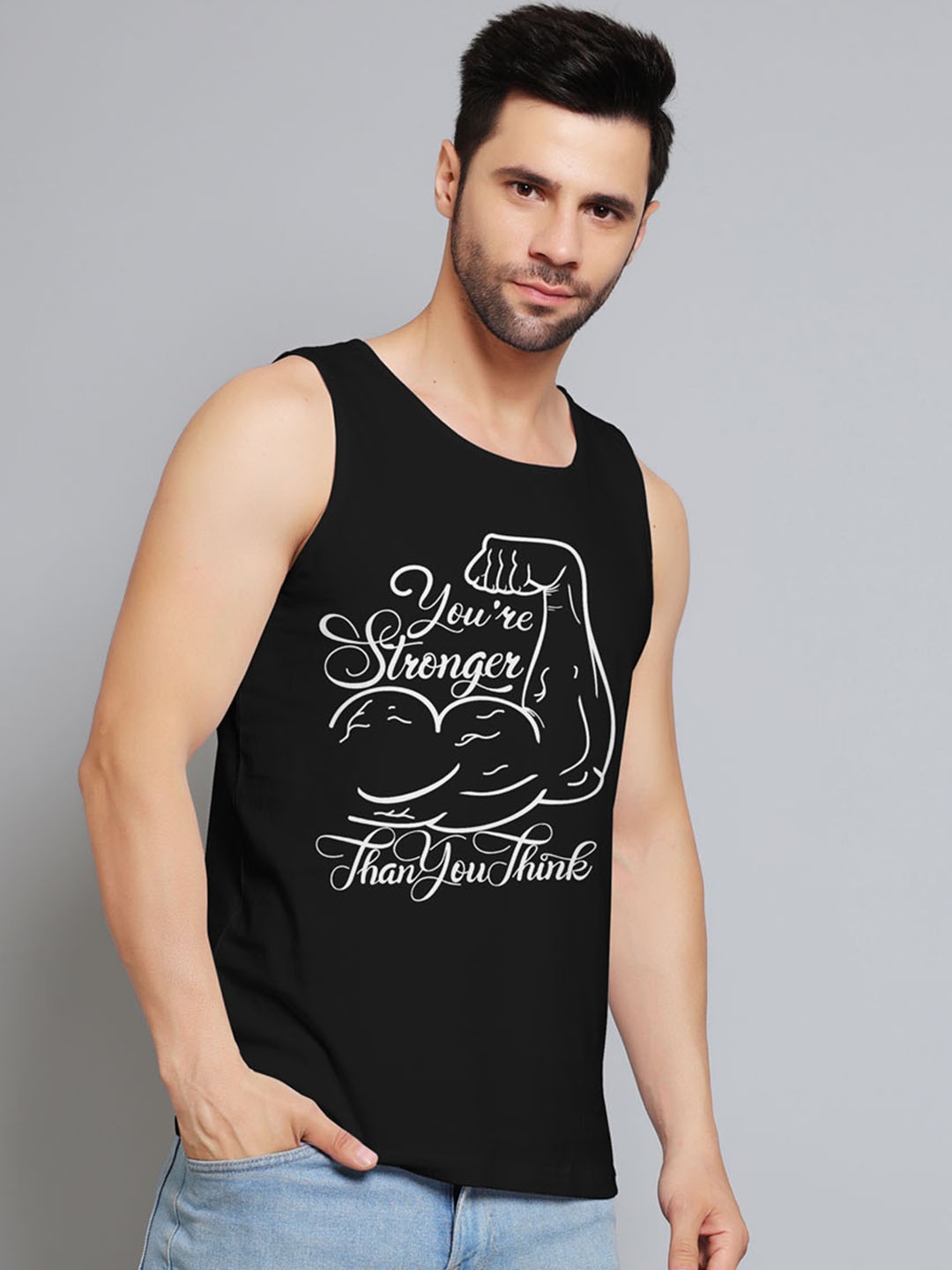 

Juxar Printed Round Neck Cotton Gym Vest JXR-111SAN-BK-XS, Black