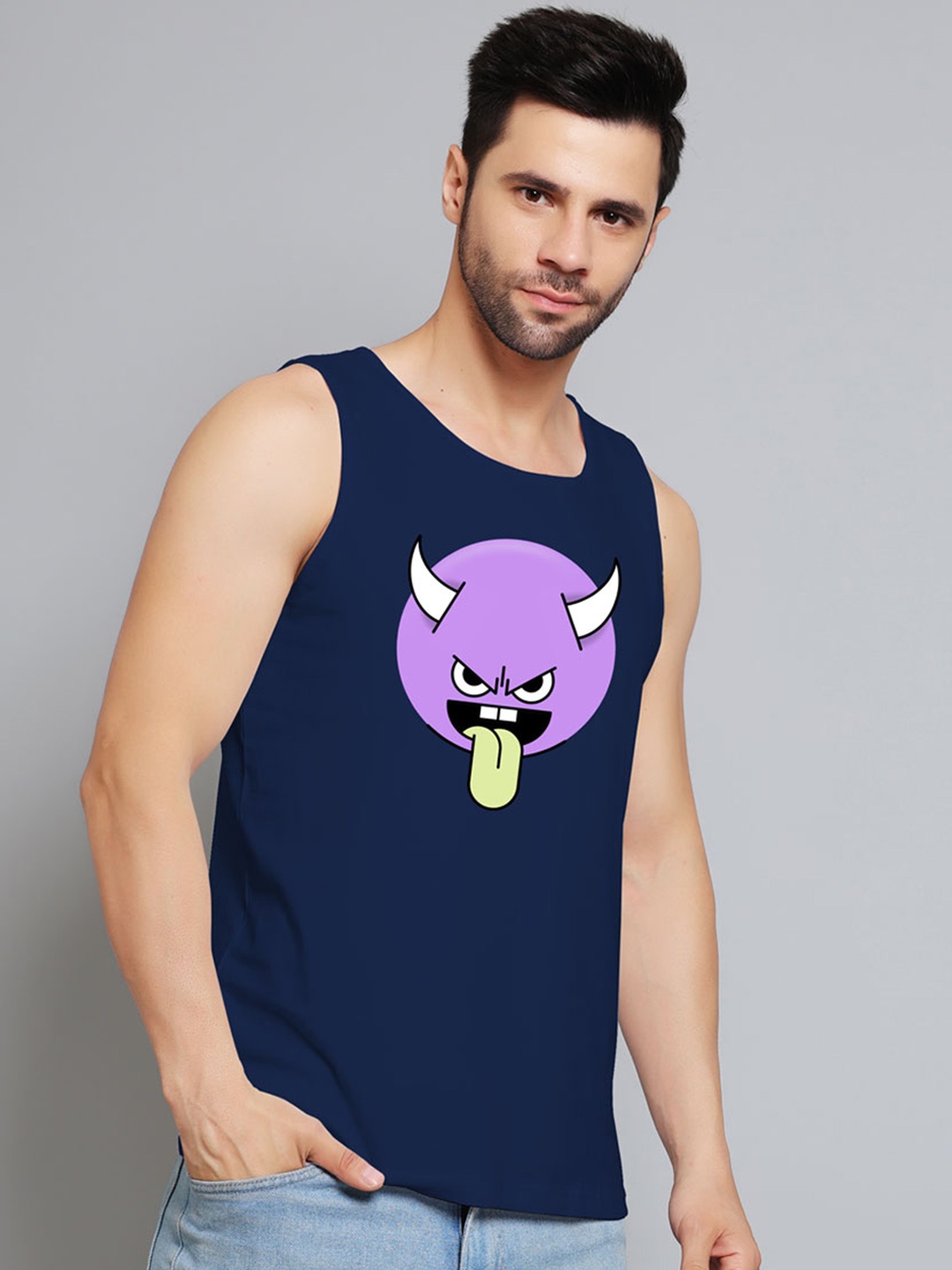 

Juxar Monster Sticker Printed Cotton Gym Vest JXR-078SAN-NY-XS, Navy blue
