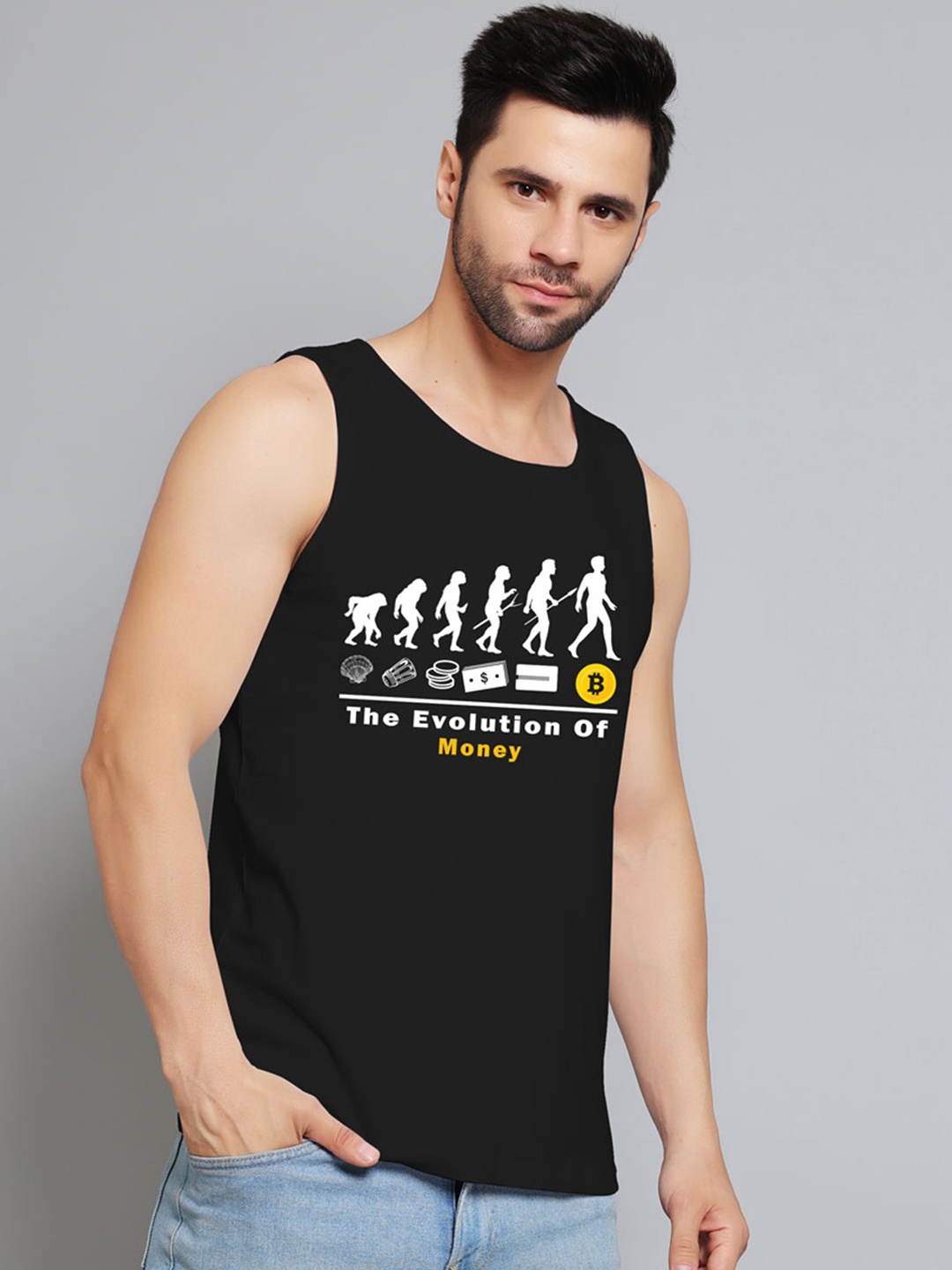 

Juxar The Evolution of Money Printed Cotton Innerwear Vests JXR-094SAN-BK-XS, Black