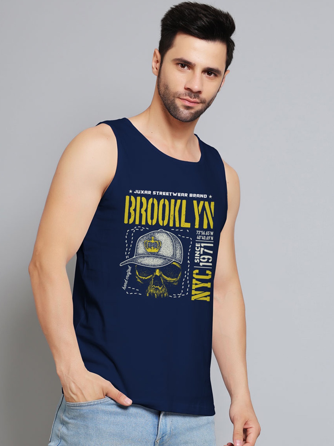 

Juxar Printed Cotton Innerwear Vests JXR-070SAN-NY-XS, Navy blue